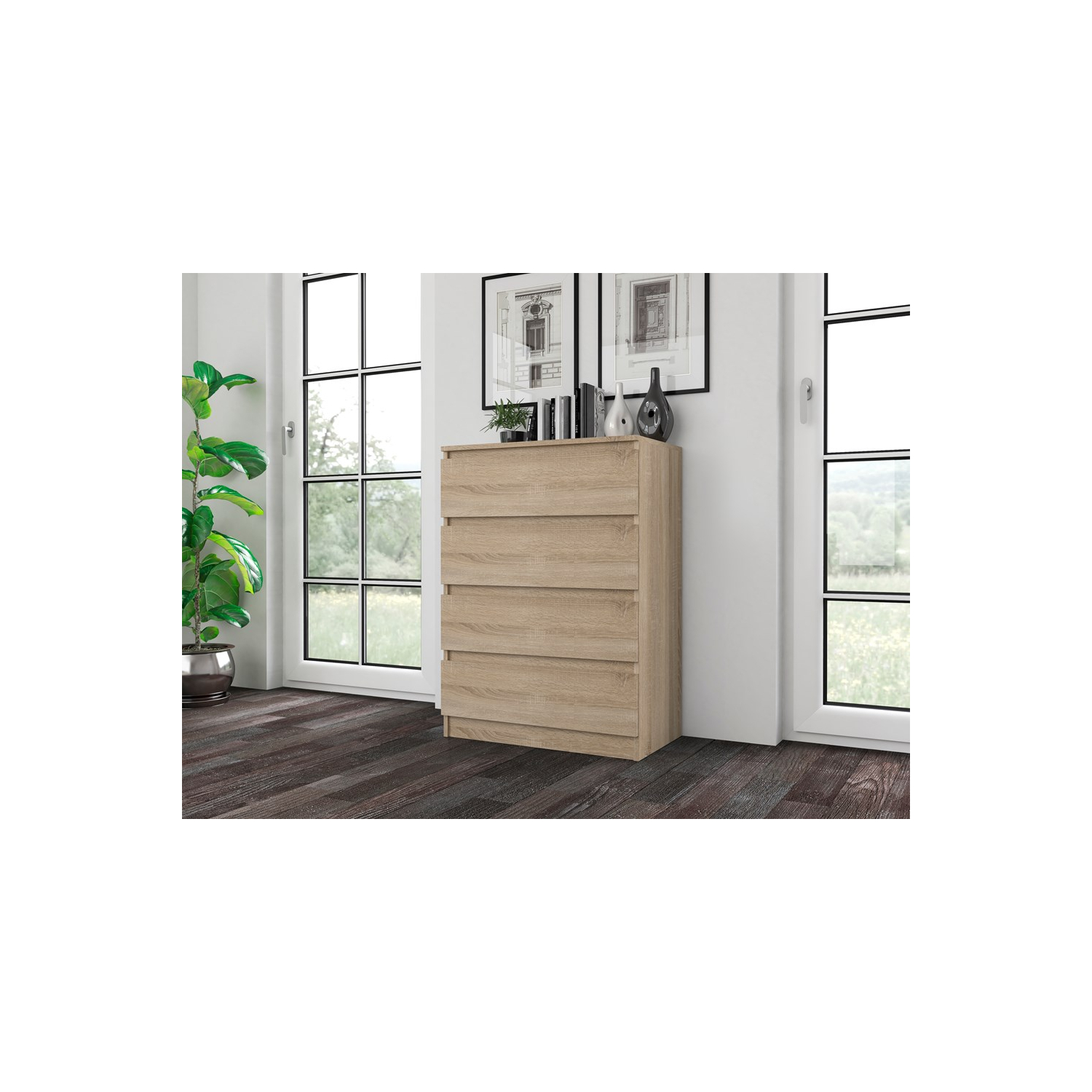 Komoda do Salonu NELA M4 70 cm Dąb Sonoma z Czterema Szufladami Nowoczesna topeshop.ed37f8f1-5676-44e8-a340-440428c59a47
