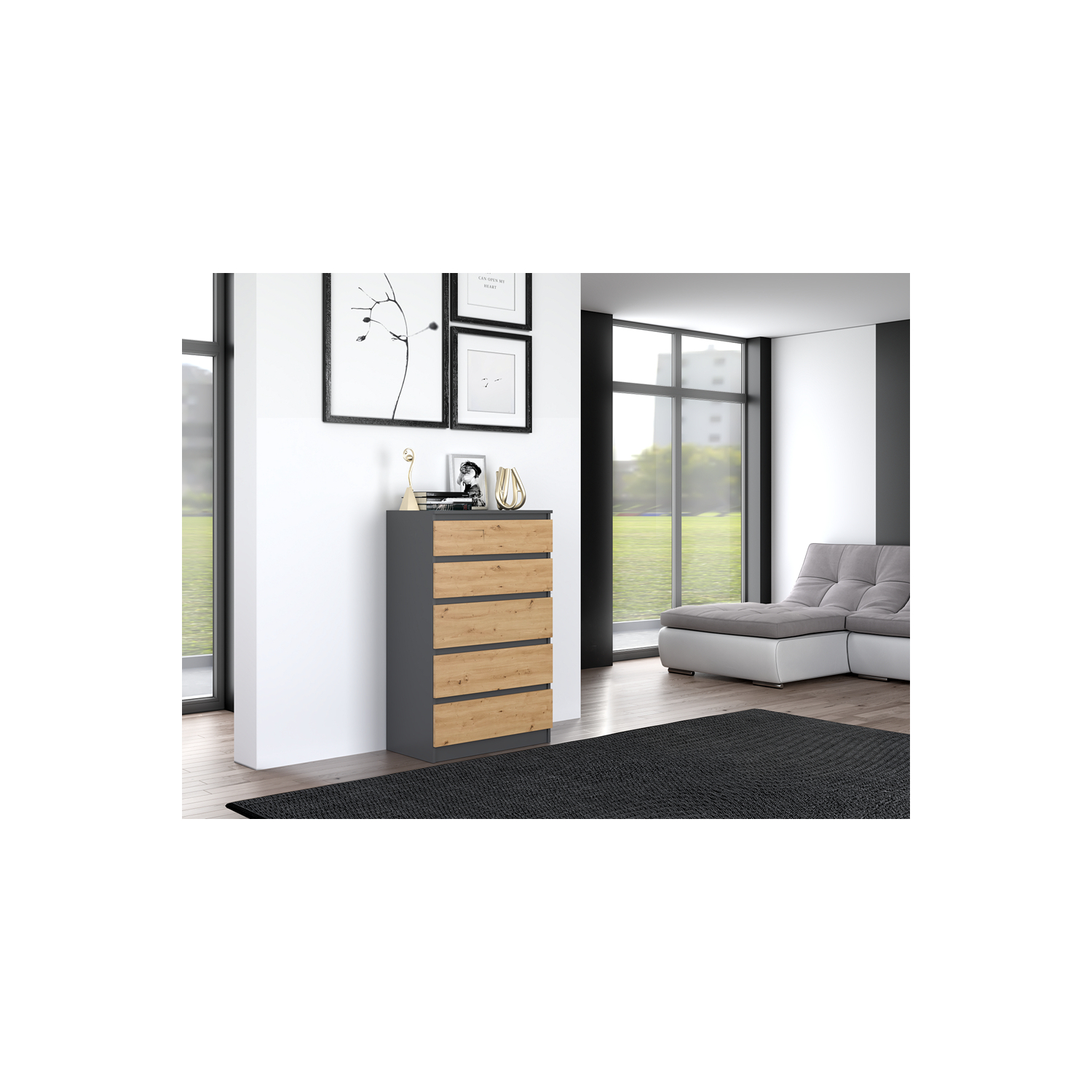Komoda do Salonu NELA M5 70 cm Dąb Artisan/Antracyt z Pięcioma Szufladami Nowoczesna Loft topeshop.87413cdc-c9a2-4ed1-aa4e-d0232ccae066