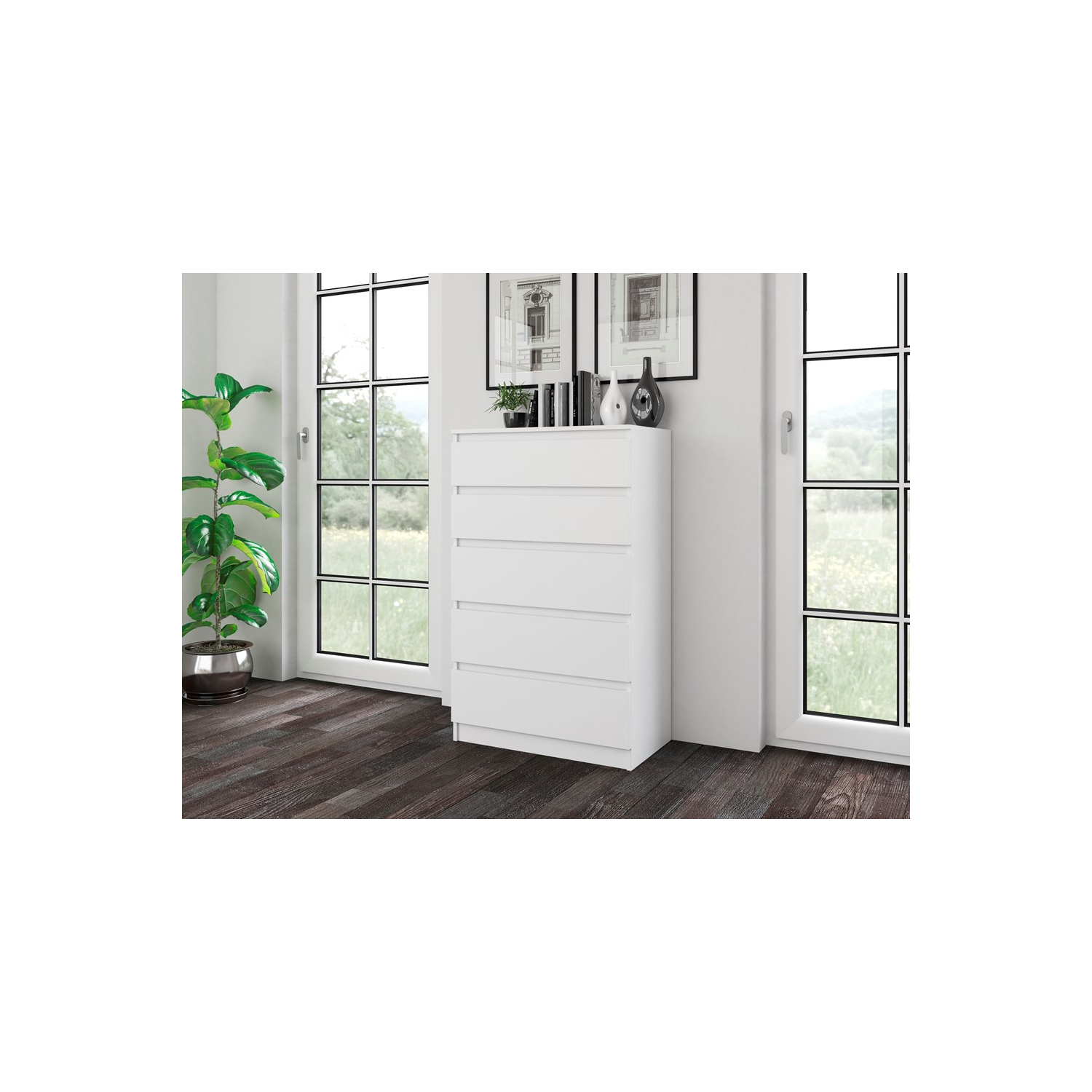 Komoda do Salonu NELA M5 70 cm Biała z Pięcioma Szufladami Nowoczesna topeshop.7326f80b-e4dc-4e7c-b42f-400ed45e41eb