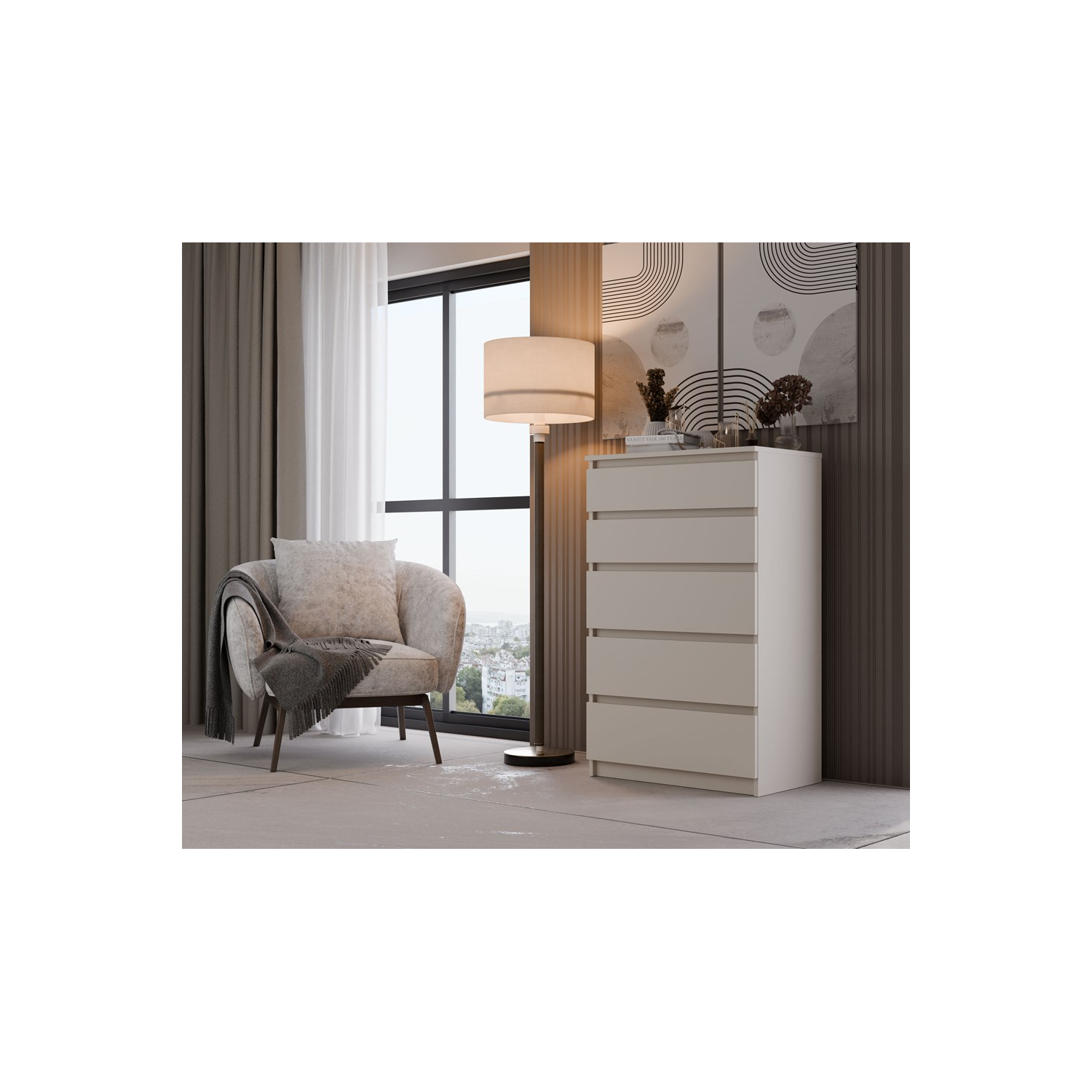 Komoda do Salonu NELA M5 70 cm Kaszmir z Pięcioma Szufladami Nowoczesna topeshop.069fe0ef-f417-4a07-859c-a56aecbc2662