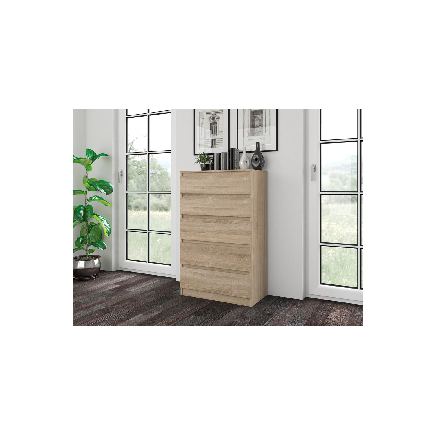 Komoda do Salonu NELA M5 70 cm Dąb Sonoma z Pięcioma Szufladami Nowoczesna topeshop.30d768c7-d5d6-4246-87b9-fa563e6c95ef