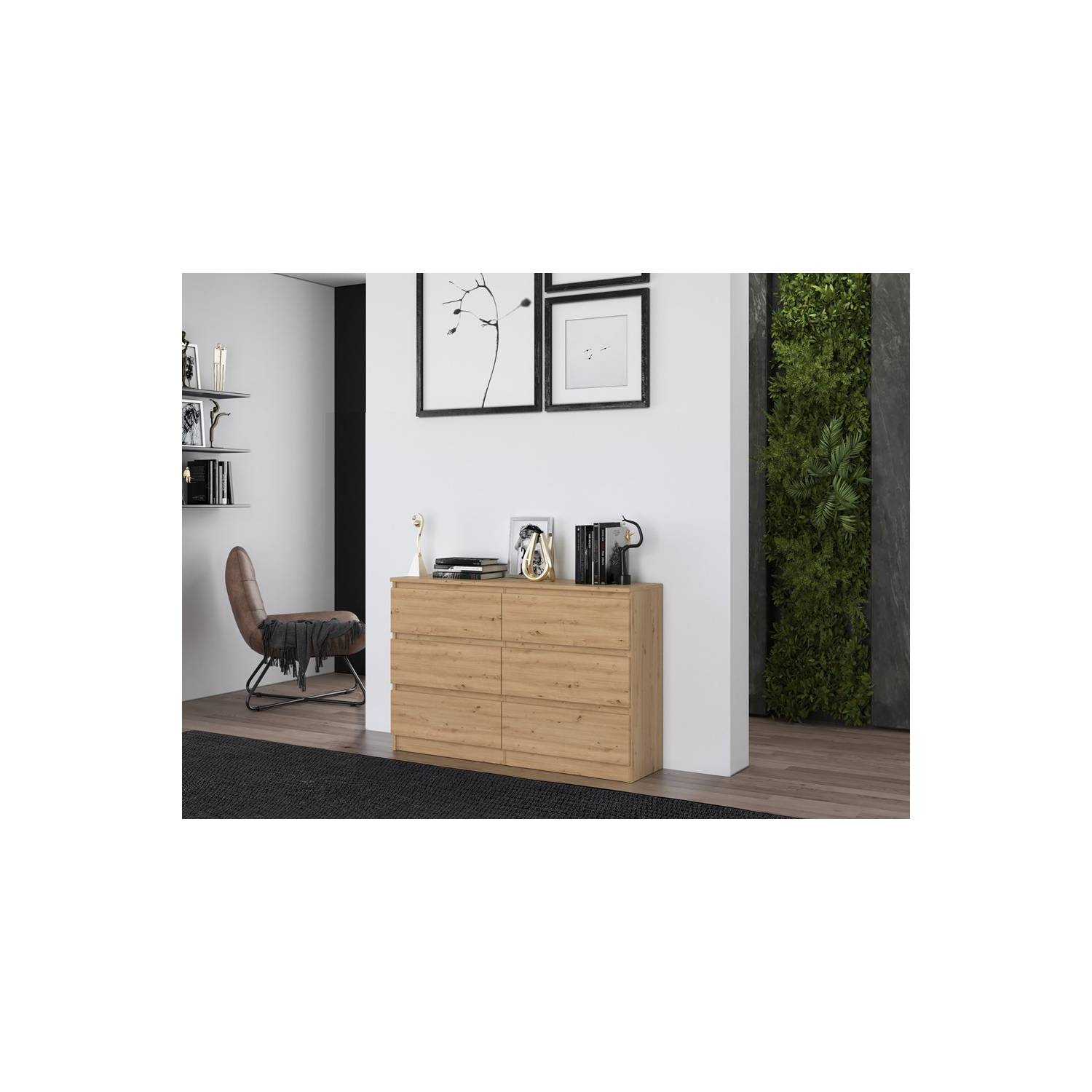 Komoda do Salonu NELA M6 120 cm Dąb Artisan z Sześcioma Szufladami Loft topeshop.046ab3f1-6df6-42a8-a00a-daec8307f4d8