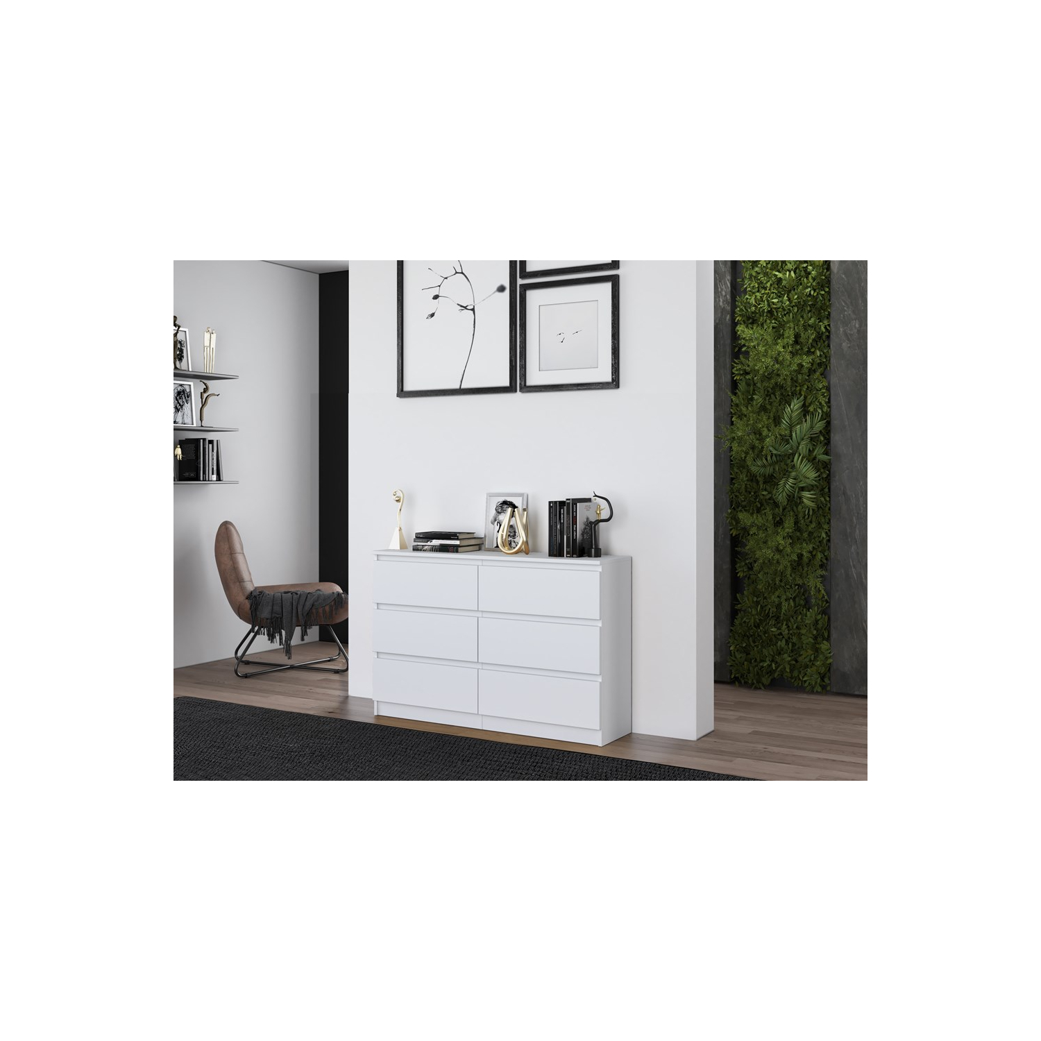 Komoda do Salonu NELA M6 120 cm Biała z Sześcioma Szufladami Nowoczesna topeshop.4edbdfa6-7623-4b50-9dbc-5b8eadc2eb03