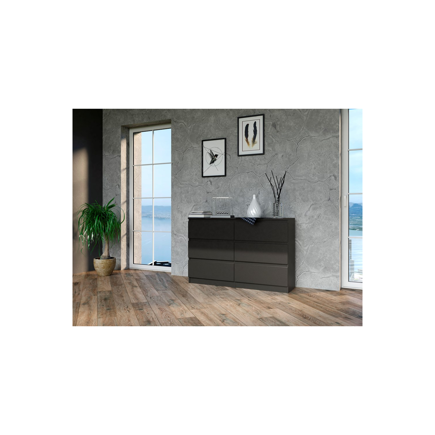 Komoda do Salonu NELA M6 120 cm Czarna z Sześcioma Szufladami Nowoczesna topeshop.5dd0ba7b-c133-43ed-9057-3b2e2ab50bf3