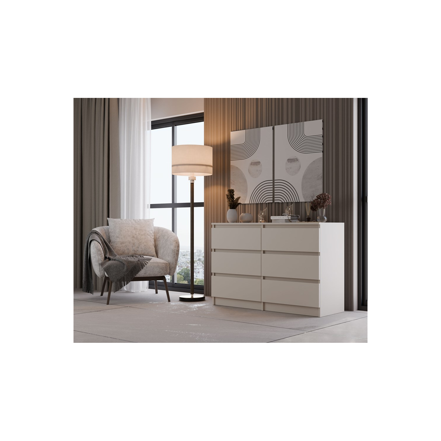 Komoda do Salonu NELA M6 120 cm Kaszmir z Sześcioma Szufladami Nowoczesna topeshop.fbbed3f0-e206-43ef-9b1f-f5ca448c44dd