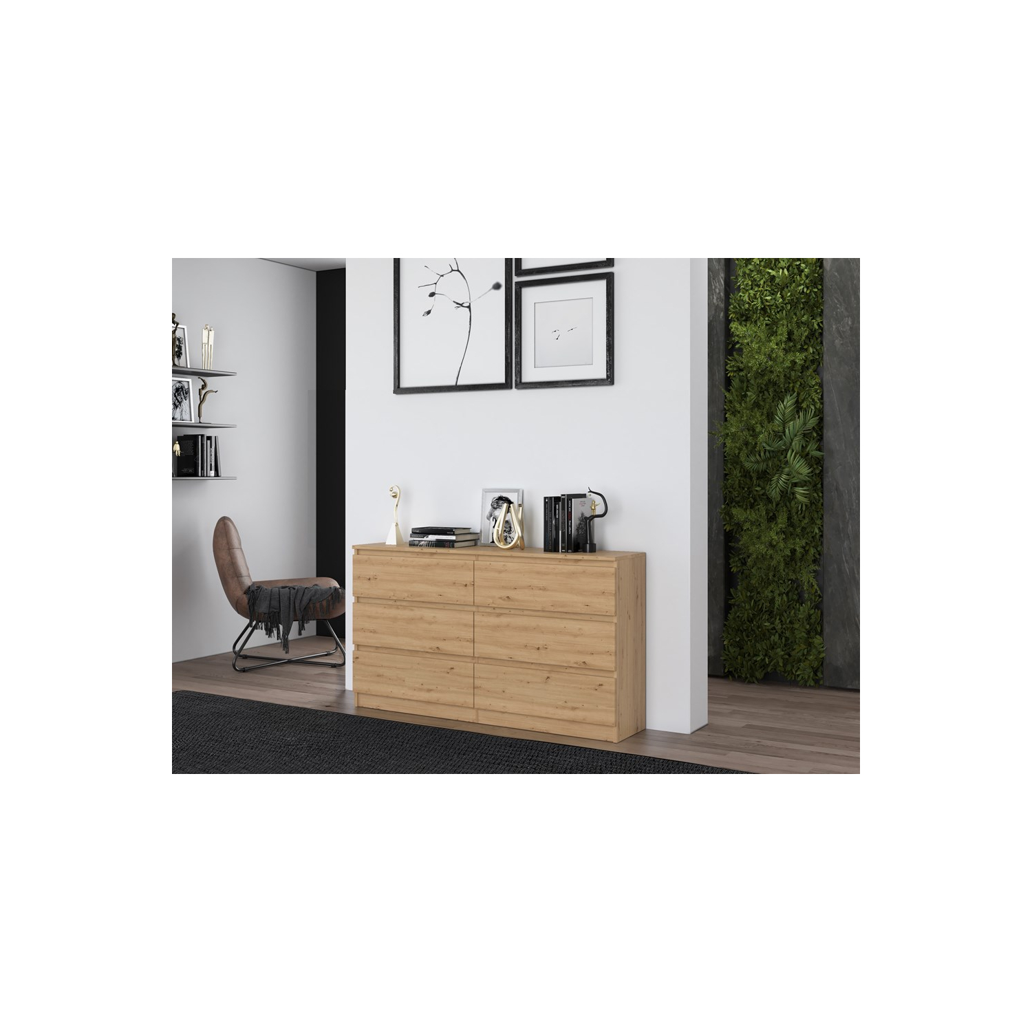 Komoda do Salonu NELA M6 138 cm Dąb Artisan z Sześcioma Szufladami Loft topeshop.531d5200-b6d2-4765-a9fa-92932b378cd5