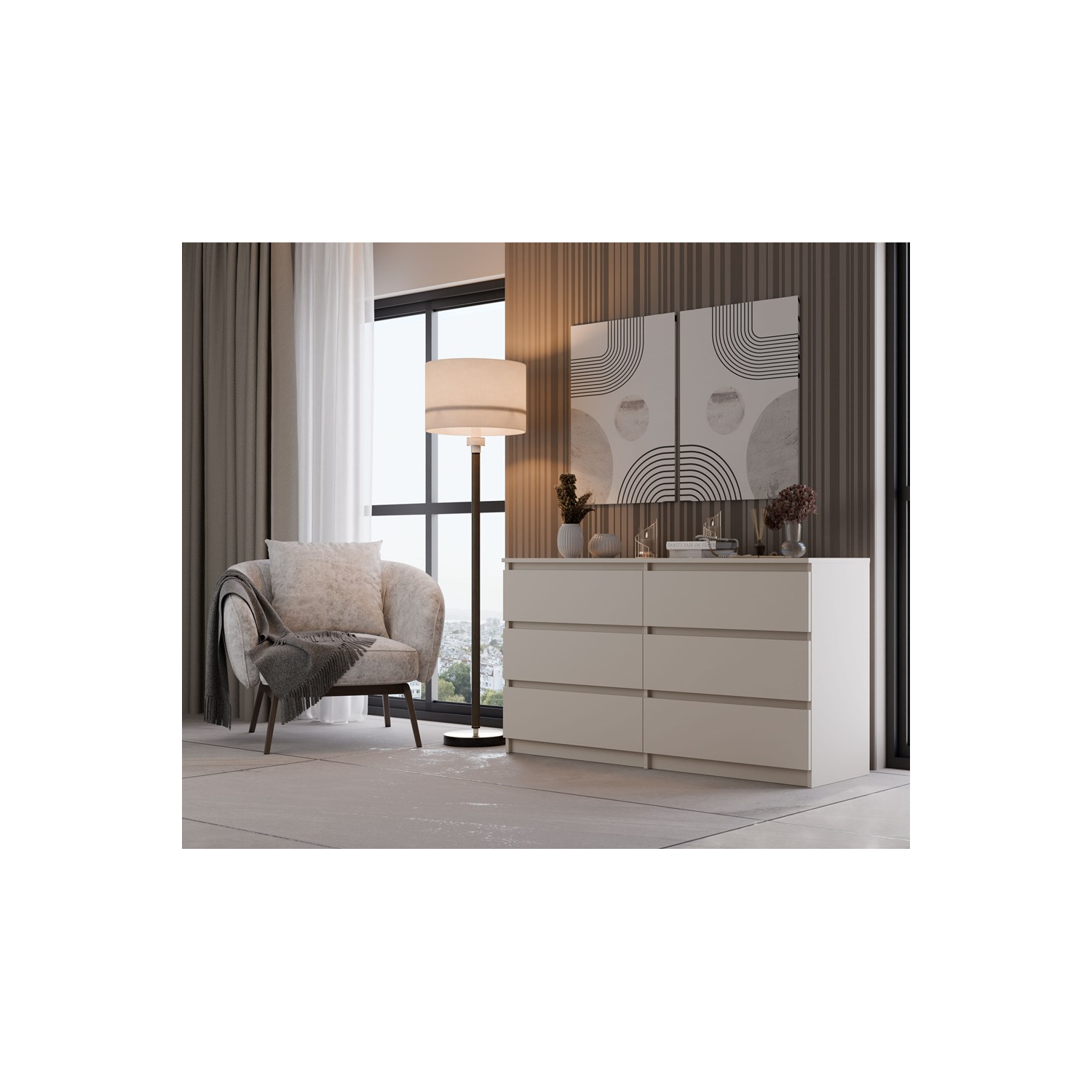 Komoda do Salonu NELA M6 138 cm Kaszmir z Sześcioma Szufladami Nowoczesna topeshop.538aa511-2bd2-4828-9903-538e92bb781c