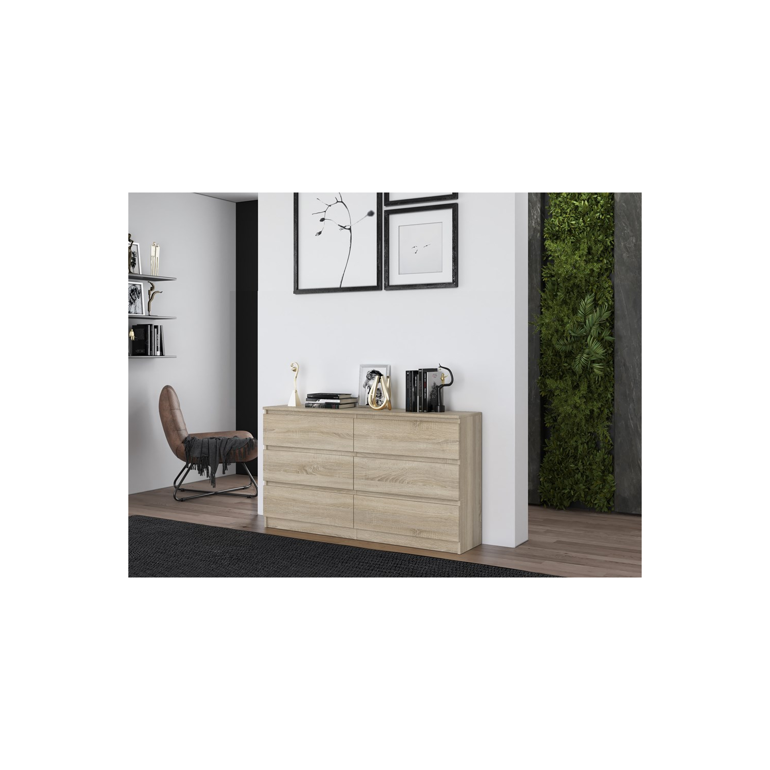 Komoda do Salonu NELA M6 138 cm Dąb Sonoma z Sześcioma Szufladami Nowoczesna topeshop.b02efc32-0d6b-4ea4-80ea-dd2921d8da1d