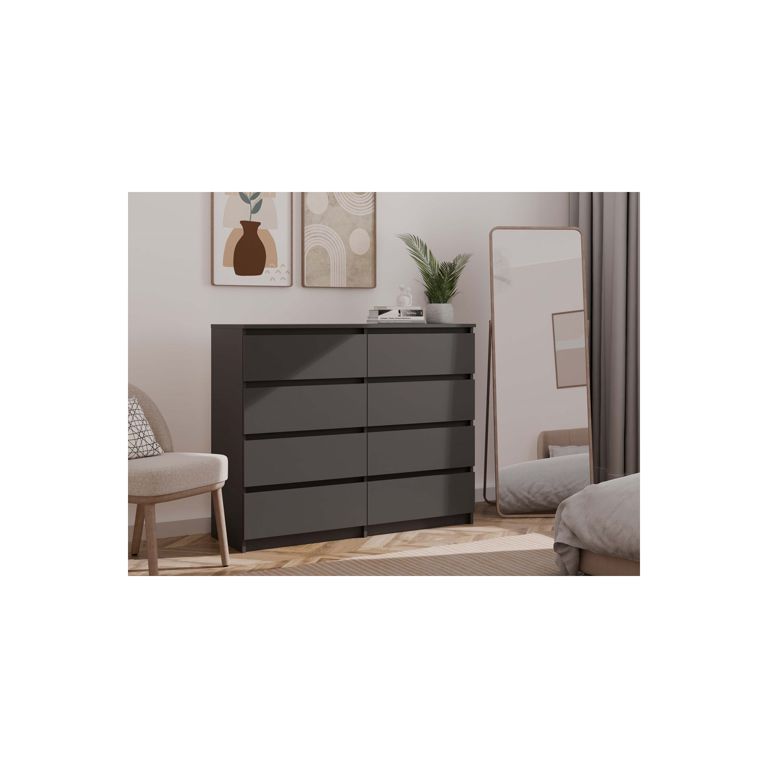 Komoda do Salonu NELA M8 120 cm Czarna z Ośmioma Szufladami Nowoczesna topeshop.d6d7b666-f8cb-4037-9d56-e3ce38281e14