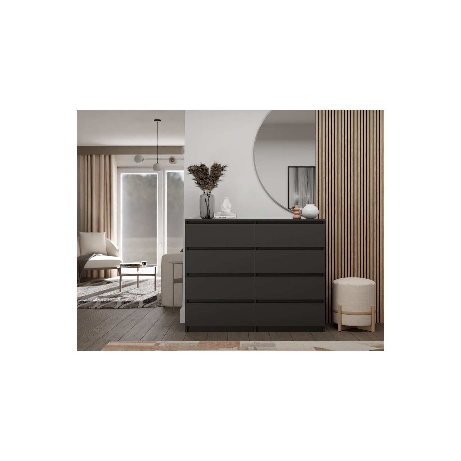 Komoda do Salonu NELA M8 120 cm Czarna z Ośmioma Szufladami Nowoczesna topeshop.d6d7b666-f8cb-4037-9d56-e3ce38281e14