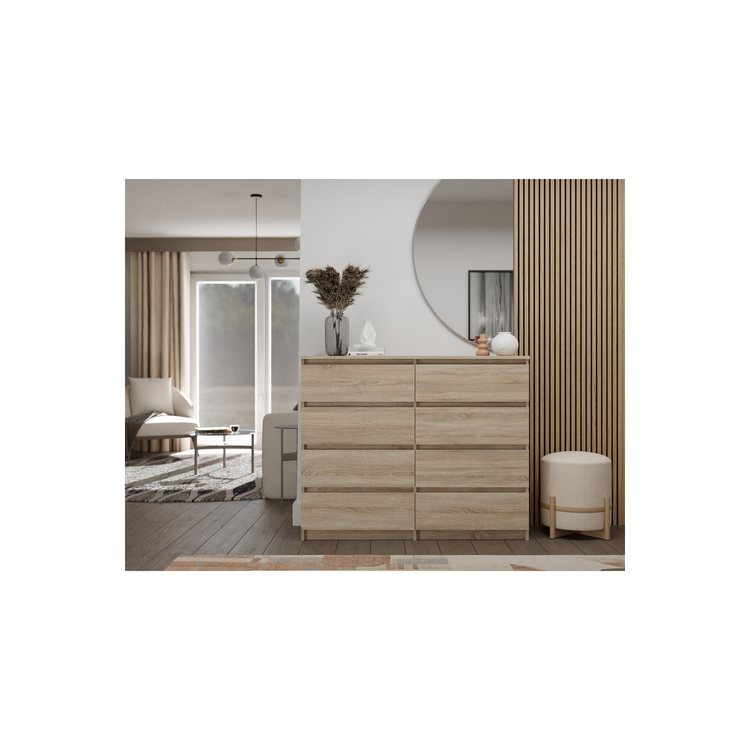 Komoda do Salonu NELA M8 120 cm Dąb Sonoma z Ośmioma Szufladami Nowoczesna topeshop.67e23347-c562-4ca3-80e0-8f764e6f4ae9