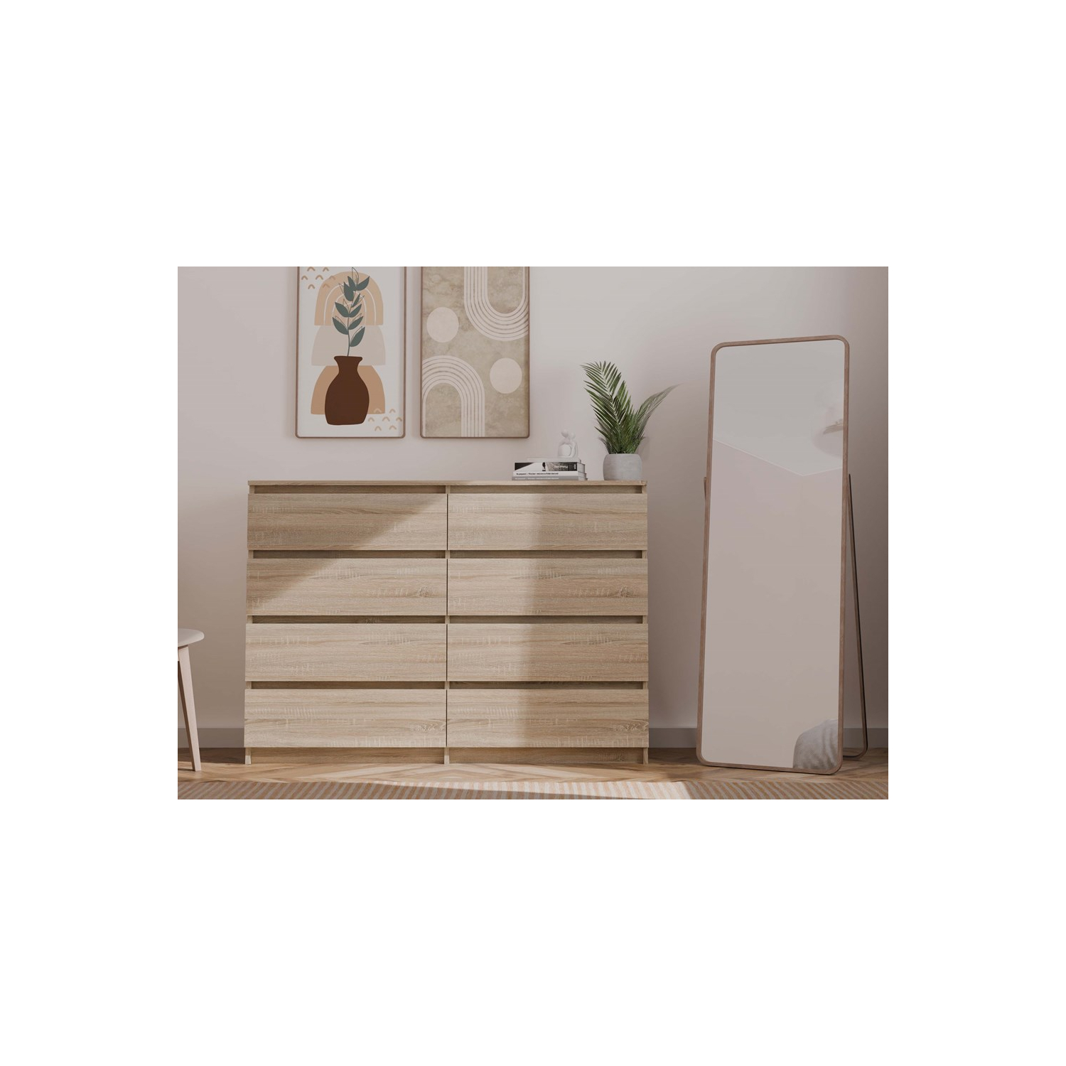 Komoda do Salonu NELA M8 138 cm Dąb Sonoma z Ośmioma Szufladami Nowoczesna topeshop.d598dd17-fb3f-4878-a727-a1796322771e