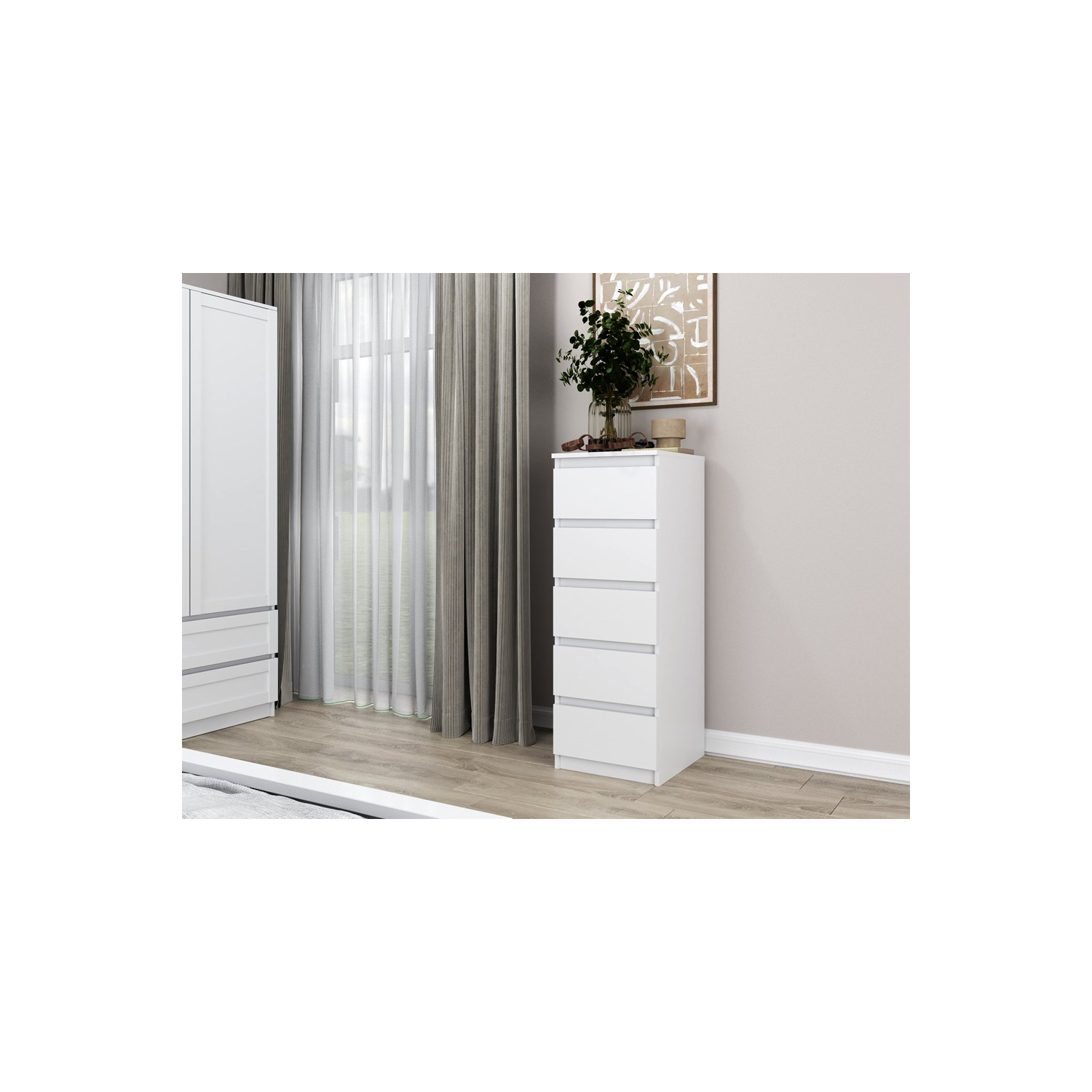 Komoda do Sypialni NELA W5 40 cm Biała z Pięcioma Szufladami Nowoczesna topeshop.6531f002-dc55-4ad3-ad8b-1a8485fe897b