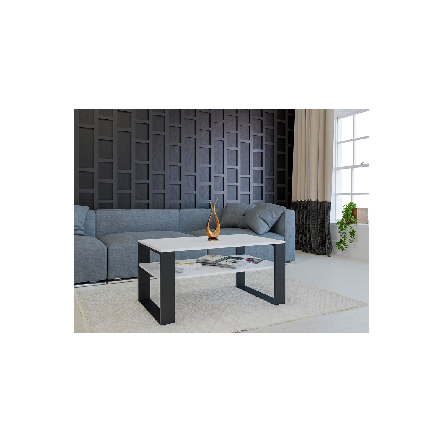 Ława do Salonu LOXA 1P 90 cm Biały/Czarny Nowoczesna topeshop.ade4a01b-6029-4b51-933f-db68e7916606