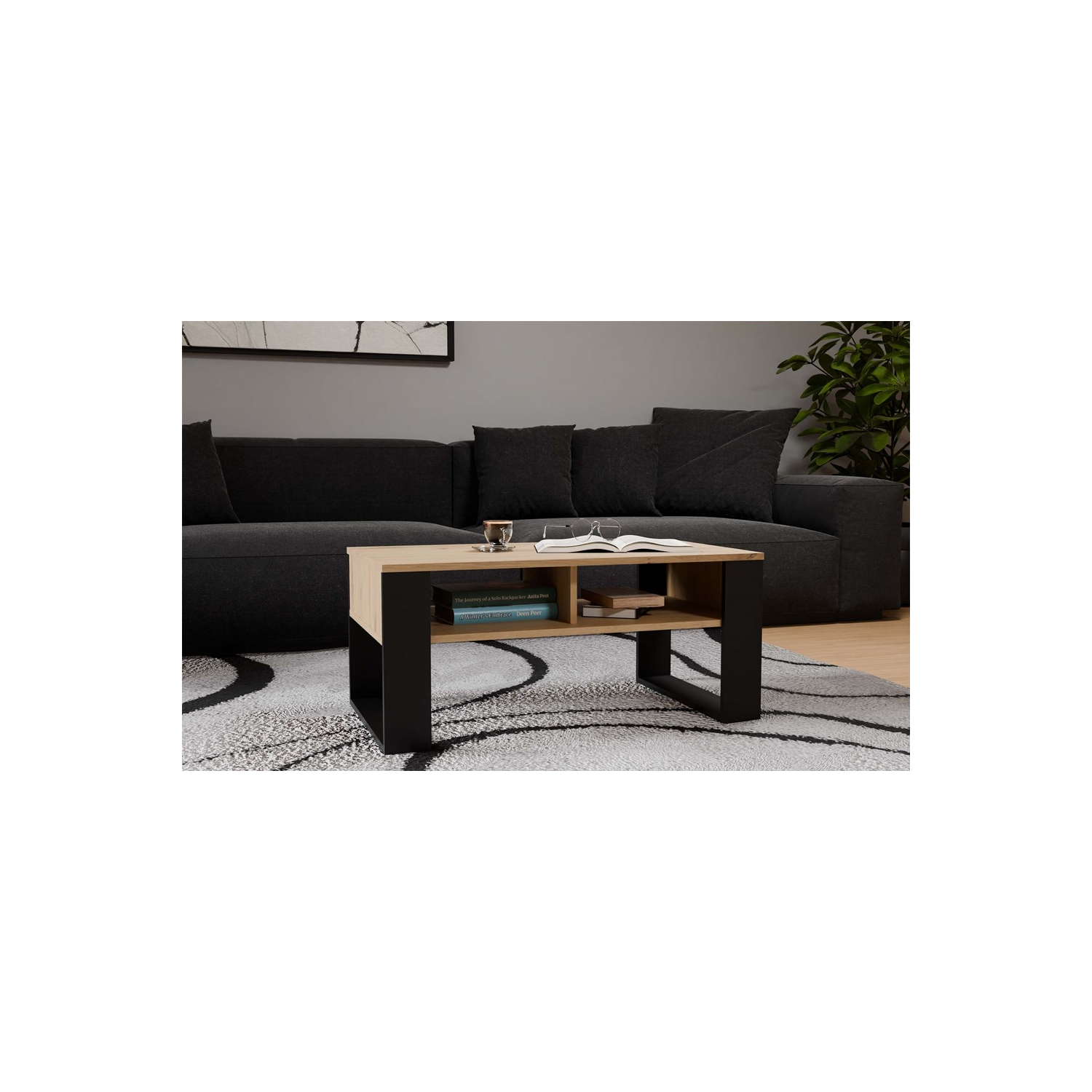 Ława do Salonu LOXA 2P 90 cm Dąb Artisan/Czarny Loft topeshop.e362d11f-4e33-4808-a113-5a50d552cf6b