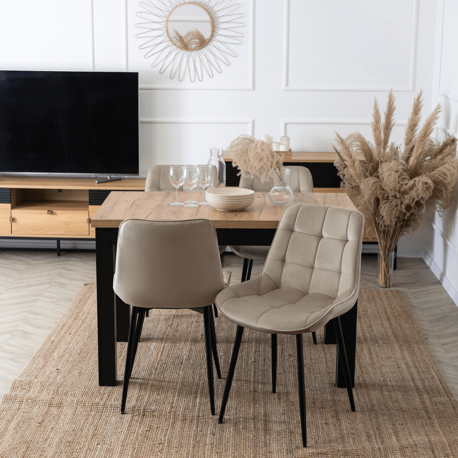 Stół Prostokątny Rozkładany SKUBI 120-160 cm Dąb Craft/Czarny Nowoczesny Loft W.SKUBI/DC/CZ/S
