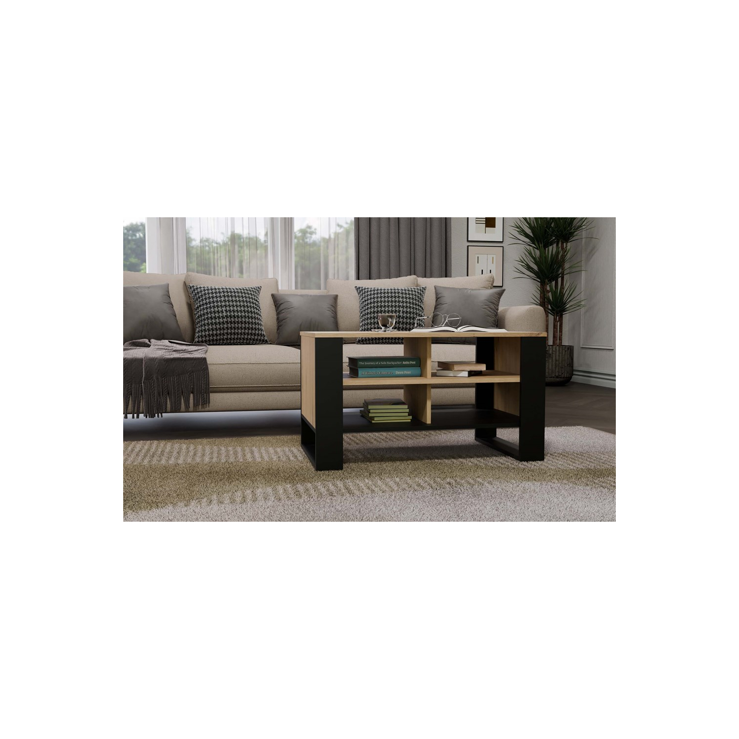 Ława do Salonu LOXA 4P 90 cm Dąb Artisan/Czarny Loft topeshop.f689bb25-0855-4a93-9016-41a2c726f2ab