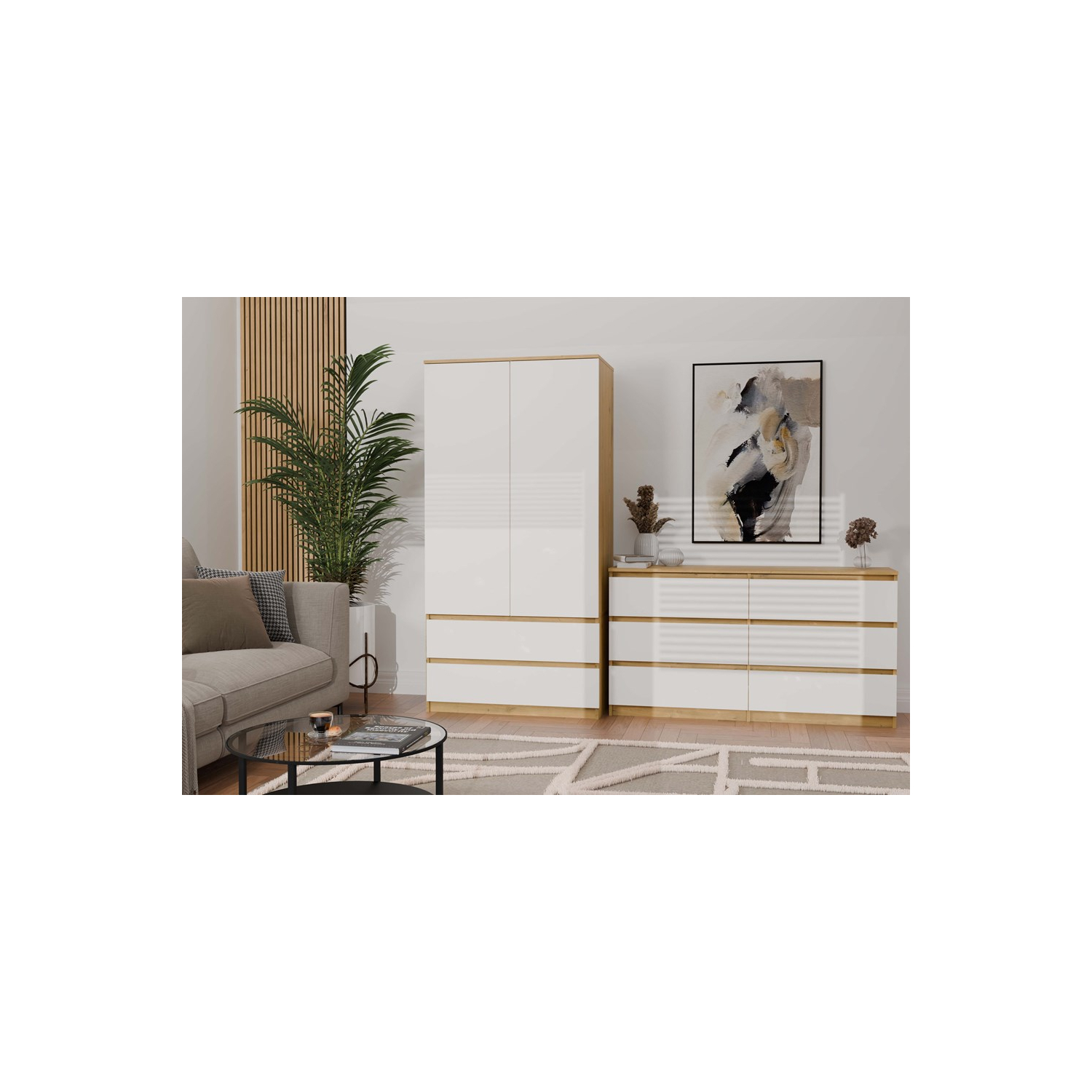 Szafa Dwudrzwiowa NELA SS 90 cm Dąb Artisan/Biały z Szufladami Skandynawska topeshop.8ca8fe45-0825-4073-834f-01634276d991