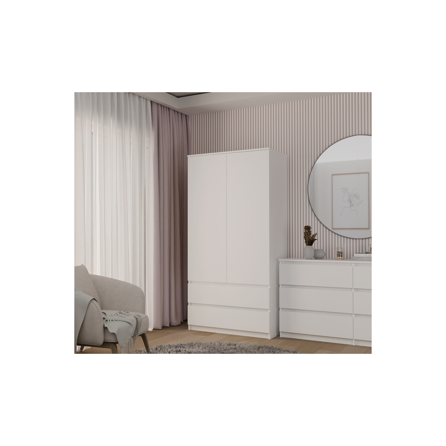 Szafa Dwudrzwiowa NELA SS 90 cm Biała z Szufladami Minimalistyczna topeshop.b3f58921-9321-4175-973c-da98bb5cfbd1