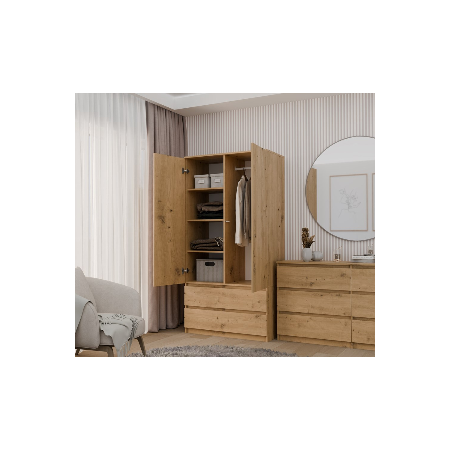Szafa Dwudrzwiowa NELA SS 90 cm Dąb Artisan z Szufladami Loft topeshop.0eb3babd-2b0d-4e90-8684-cd78797eac89