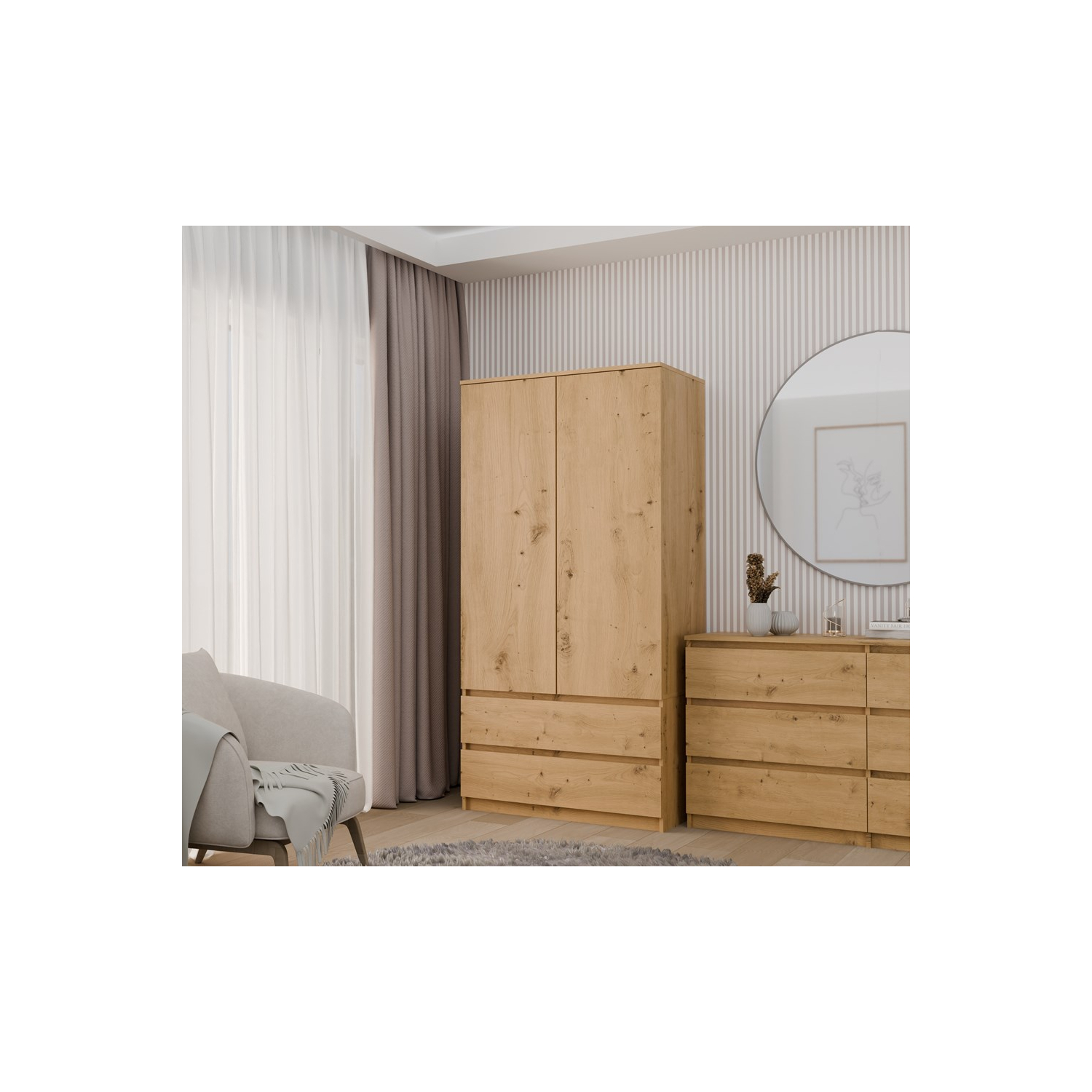 Szafa Dwudrzwiowa NELA SS 90 cm Dąb Artisan z Szufladami Loft topeshop.0eb3babd-2b0d-4e90-8684-cd78797eac89