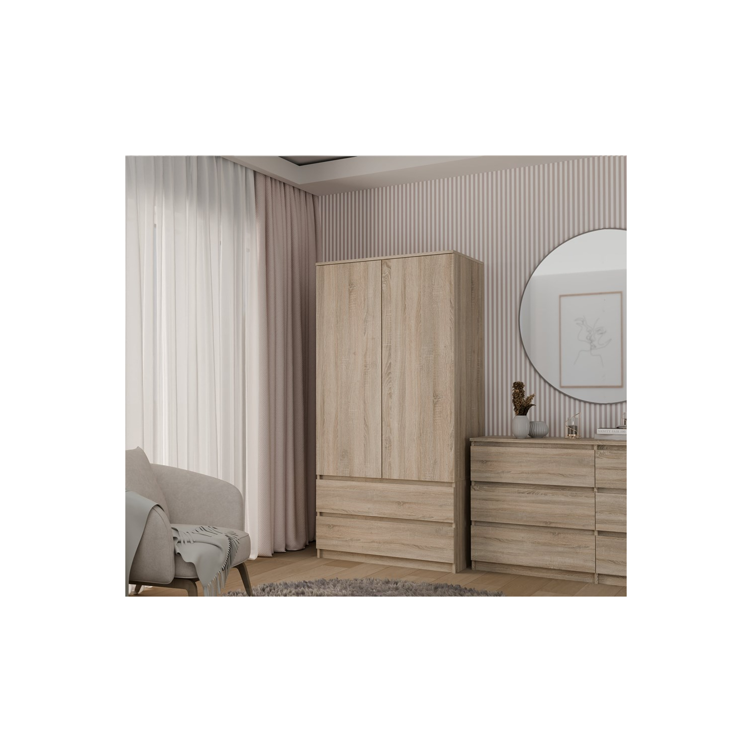 Szafa Dwudrzwiowa NELA SS 90 cm Dąb Sonoma z Szufladami Nowoczesna topeshop.d420f1a8-1e72-41b6-a095-89bc3f417d29