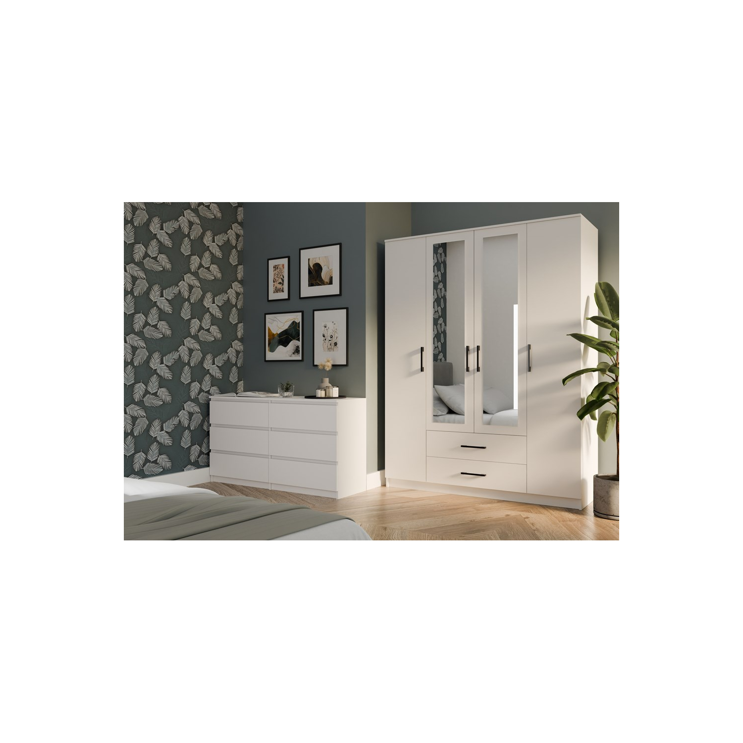 Szafa Czterodrzwiowa TALIA 160 cm Biała z Lustrem i Szufladami Nowoczesna topeshop.641e9a4a-dc73-4134-8156-1bf687c741fb
