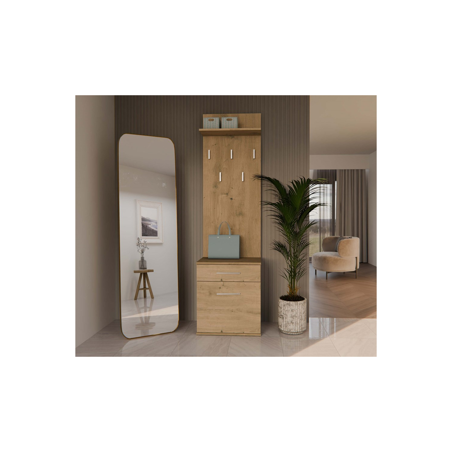 Wieszak do Przedpokoju TERRA 50 cm z Szufladą i Szafką na Buty Dąb Artisan Loft topeshop.fe688056-ea19-4a90-85c3-bf3033868135