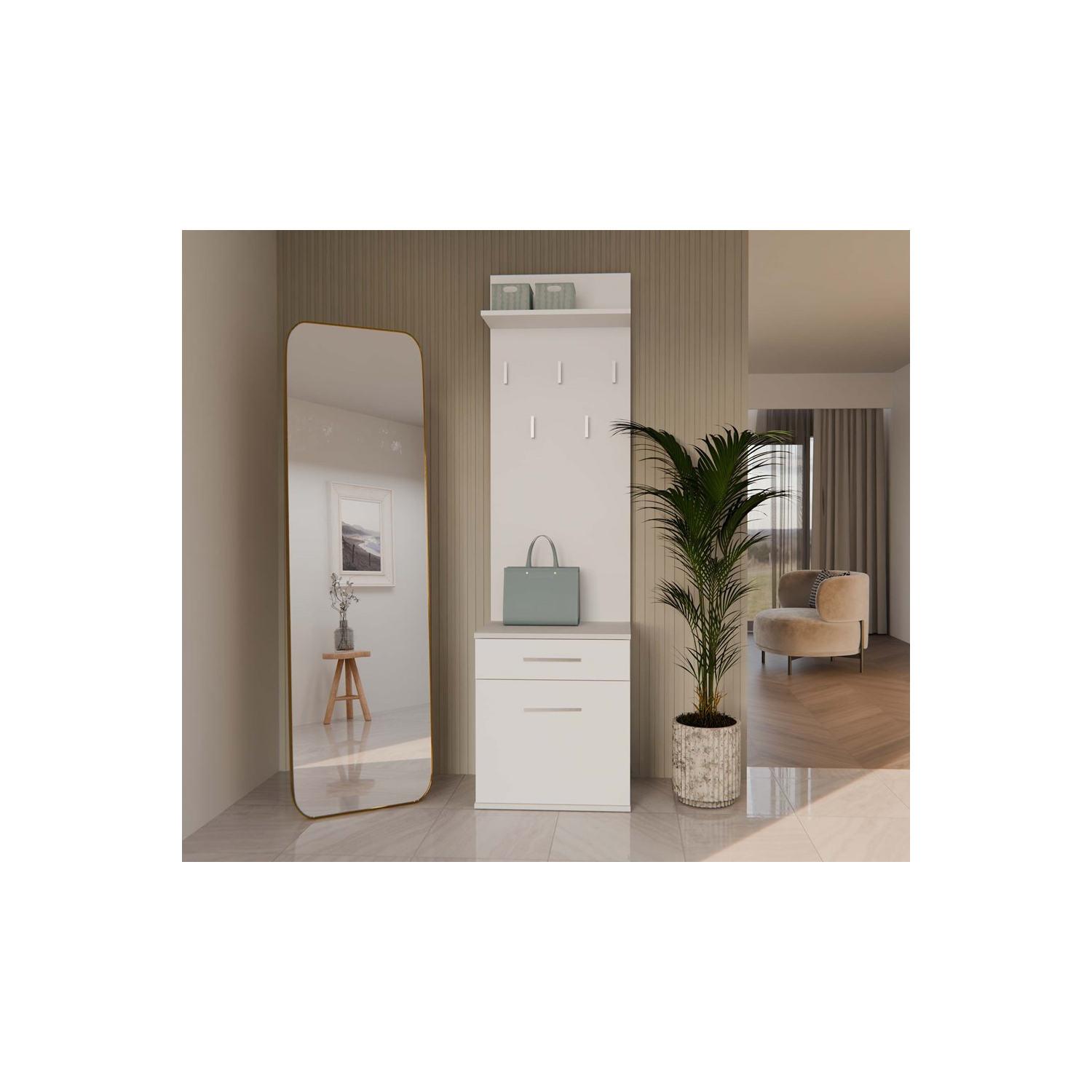 Wieszak do Przedpokoju TERRA 50 cm z Szufladą i Szafką na Buty Biały Minimalistyczny topeshop.b9865f22-cff0-418f-ae89-0916c2870bb6
