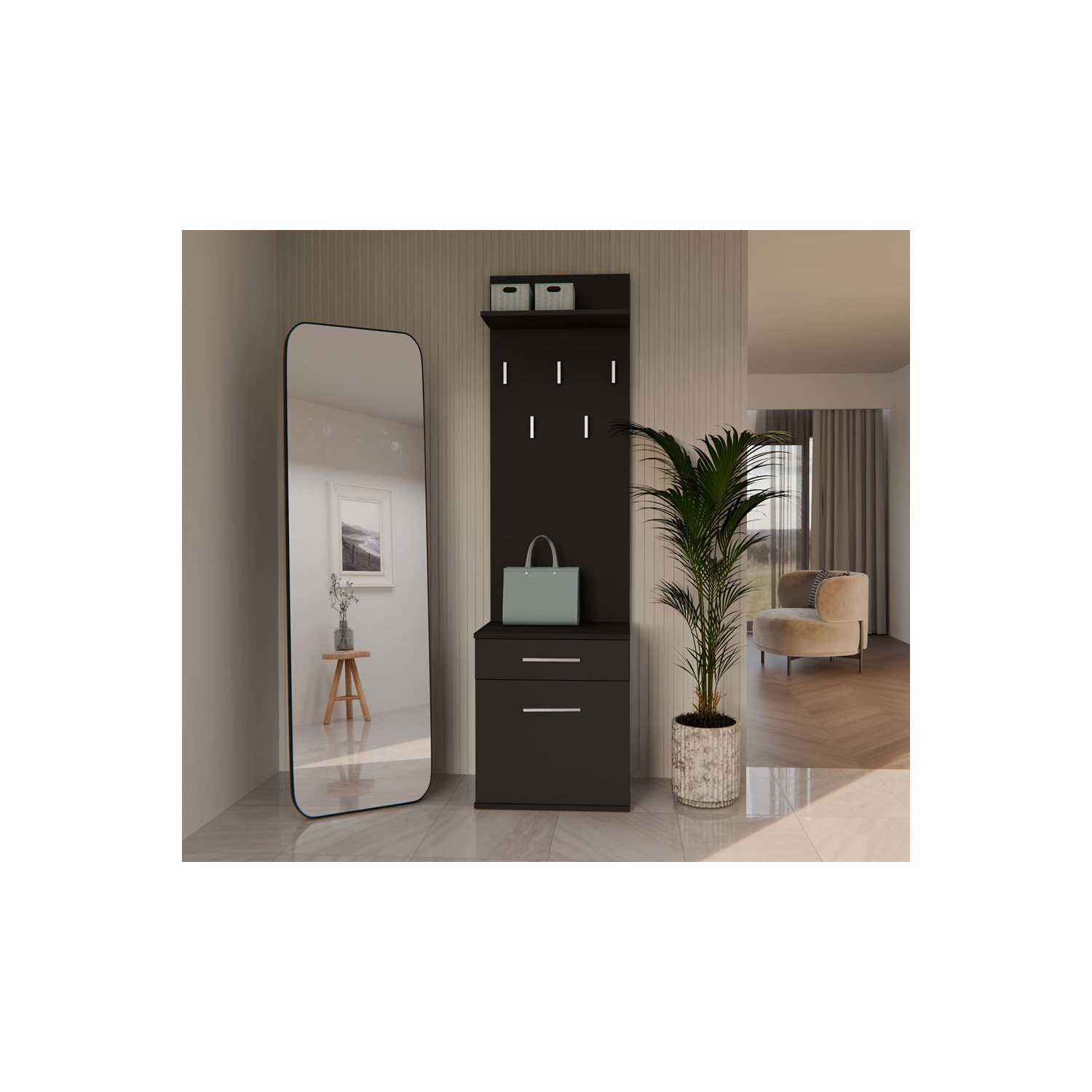 Wieszak do Przedpokoju TERRA 50 cm z Szufladą i Szafką na Buty Czarny Nowoczesny topeshop.091bd0df-6ebe-4348-a953-9dbb36aaccaa