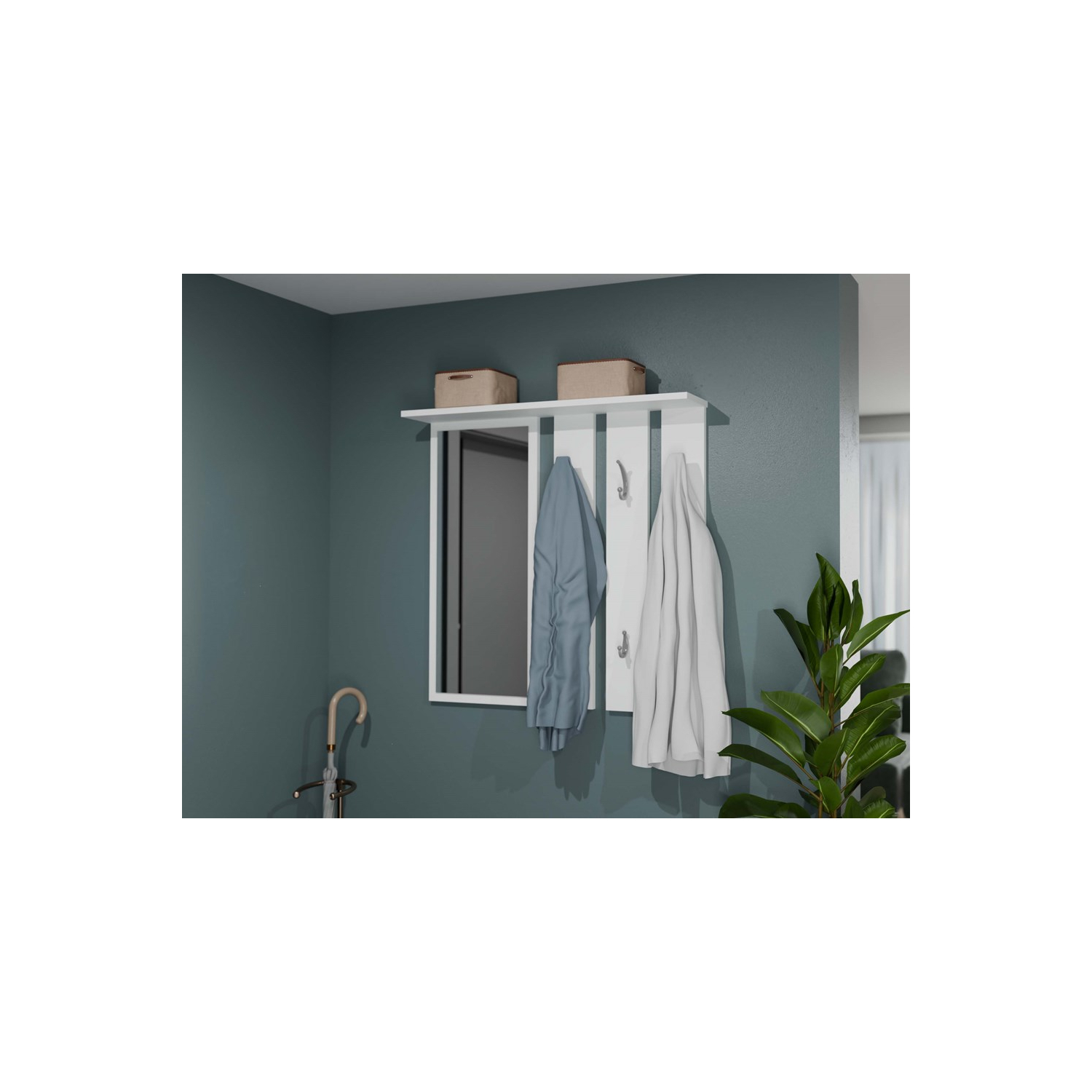 Wieszak do Przedpokoju ARVO 85 cm z Lustrem Biały Minimalistyczny topeshop.60e1223f-c554-4e37-af54-29656dfc4ff4