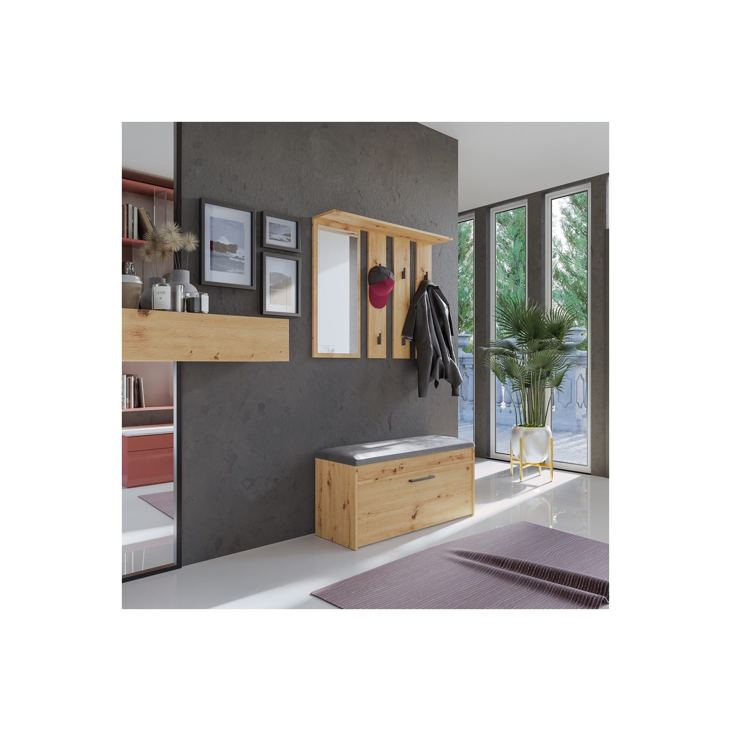 Wieszak Do Przedpokoju ROMA 100 cm z Lustrem Dąb Artisan Loft topeshop.3a467ac7-85d7-4b71-82dd-65b9174a631e