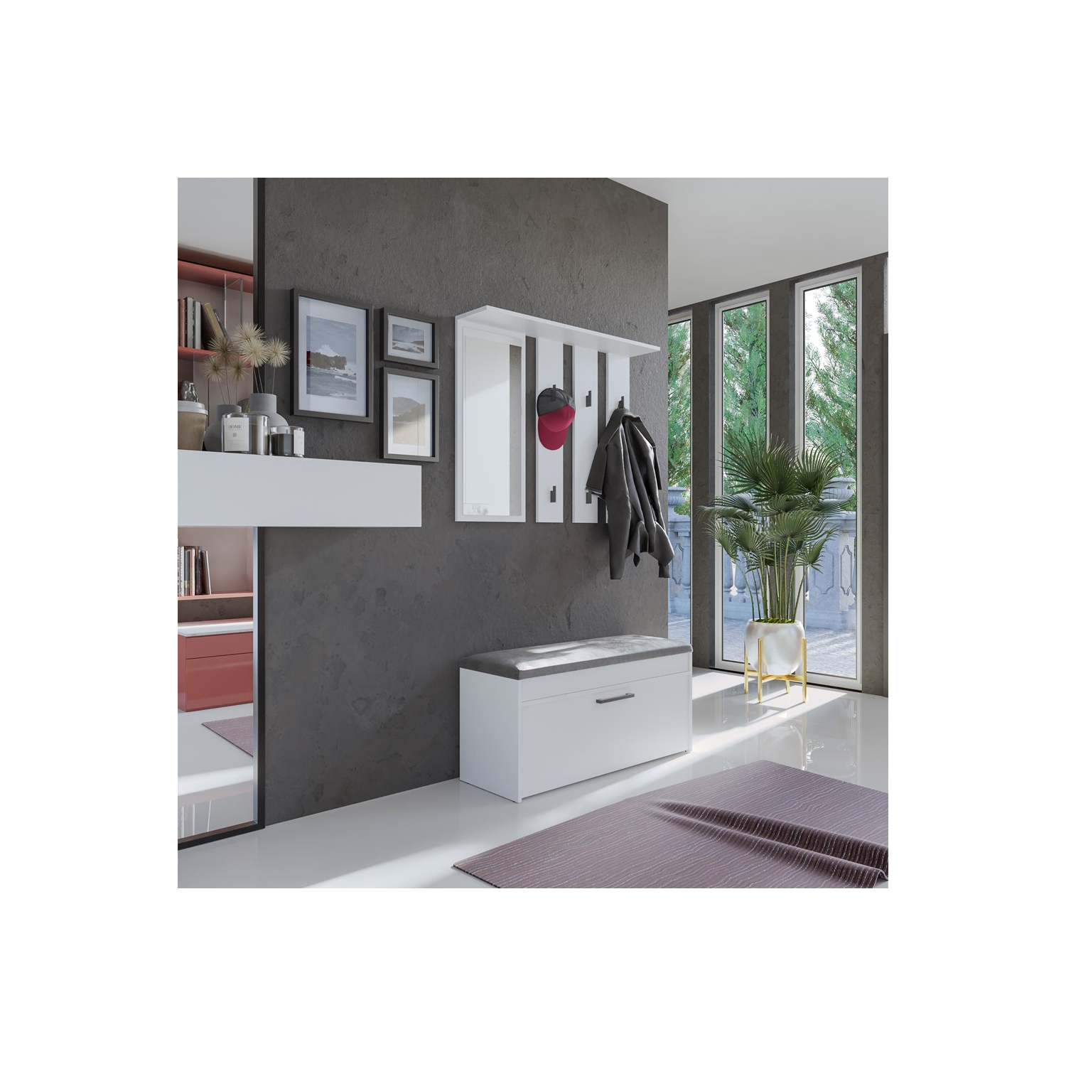 Wieszak Do Przedpokoju ROMA 100 cm z Lustrem Biały Minimalistyczny topeshop.1b8902c5-4535-4100-9fa7-85f3672f876c