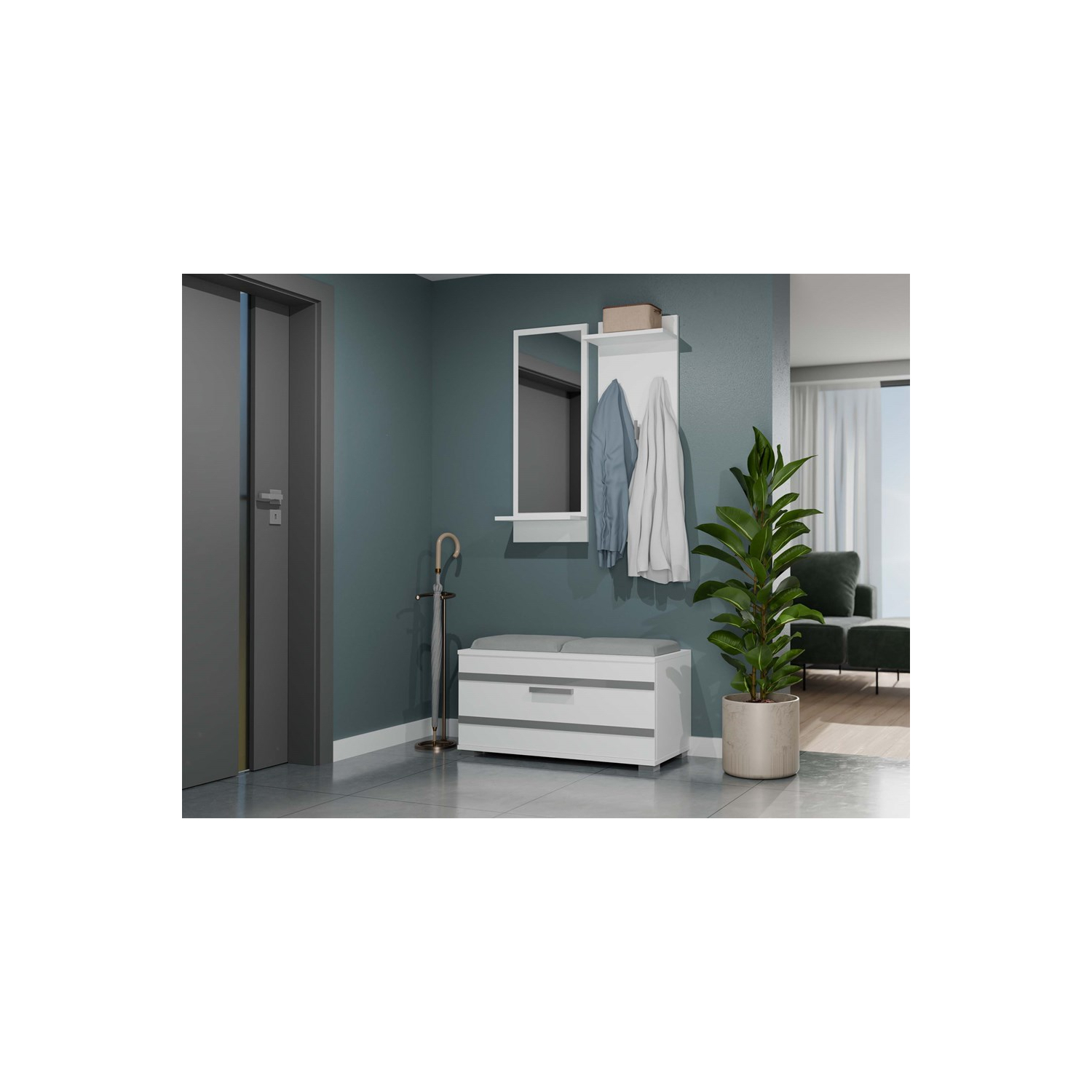 Wieszak Do Przedpokoju MIRA 90 cm z Lustrem Biały Minimalistyczny topeshop.f2157cd2-6ad3-4a3d-af92-9d725090e3d8