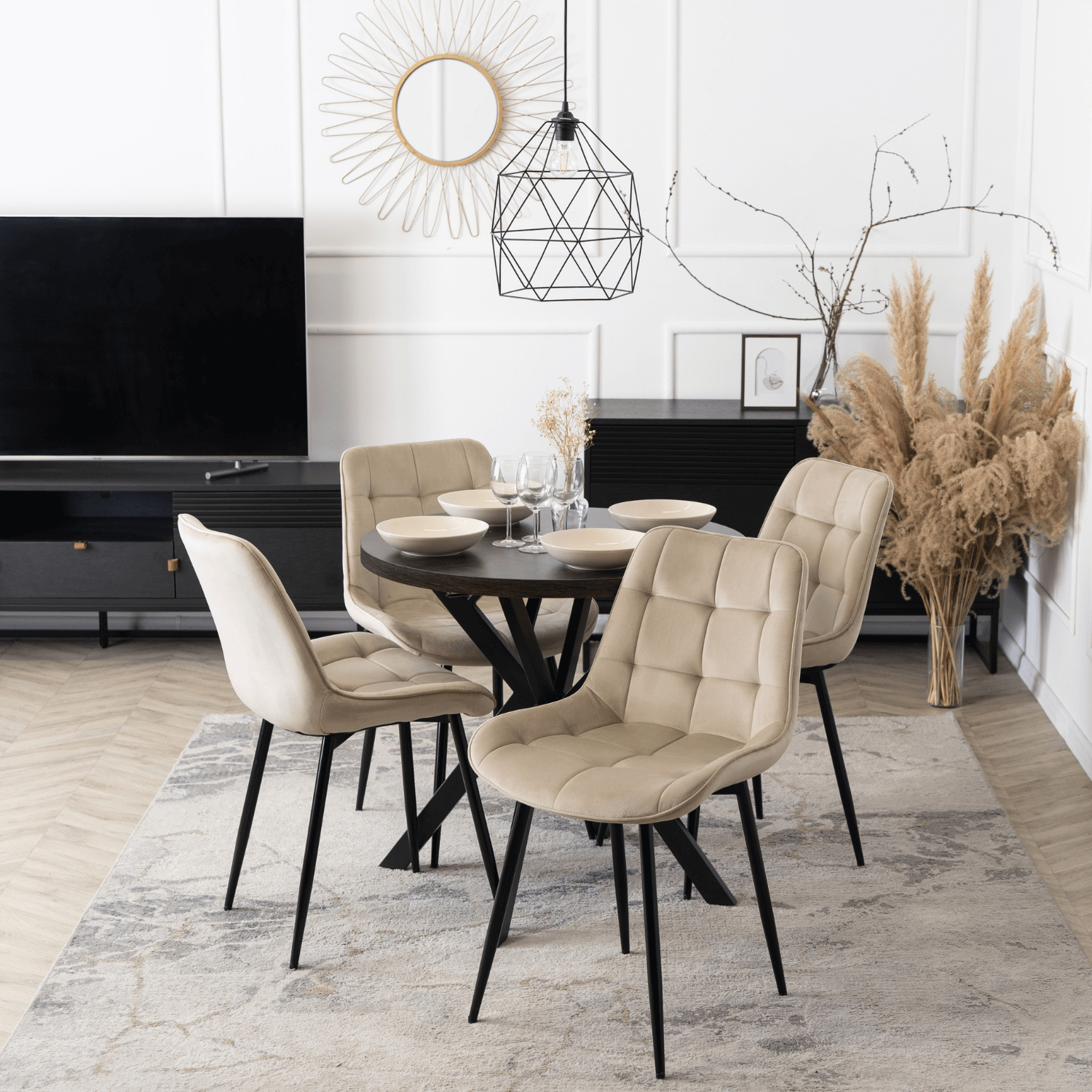 Stół Okrągły Rozkładany DORIAN 80-160 cm Czarny Nowoczesny Loft ME.DORIAN/CZ/CZ/S