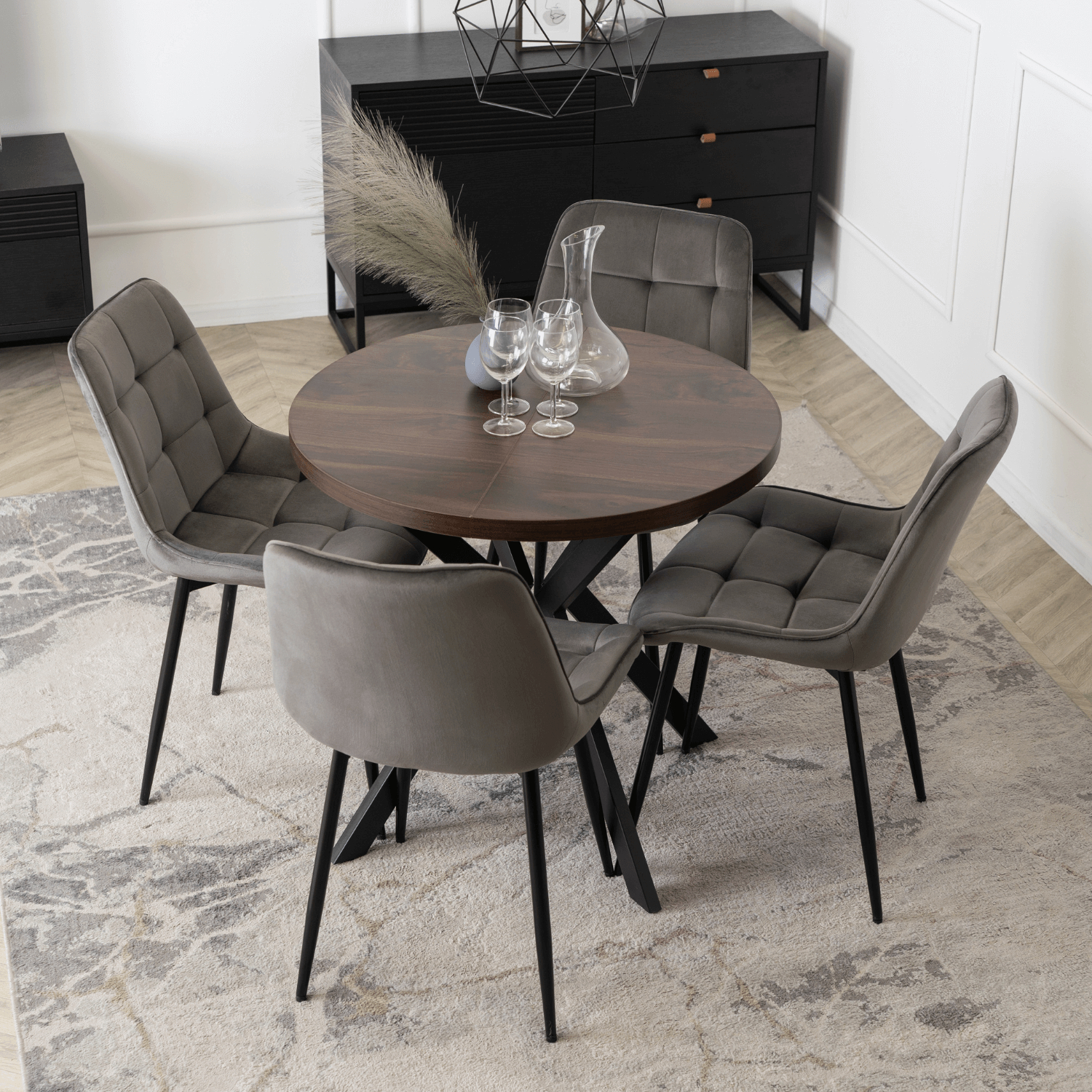 Stół Okrągły Rozkładany DORIAN 80-160 cm Orzech/Czarny Nowoczesny Loft ME.DORIAN/O/CZ/S