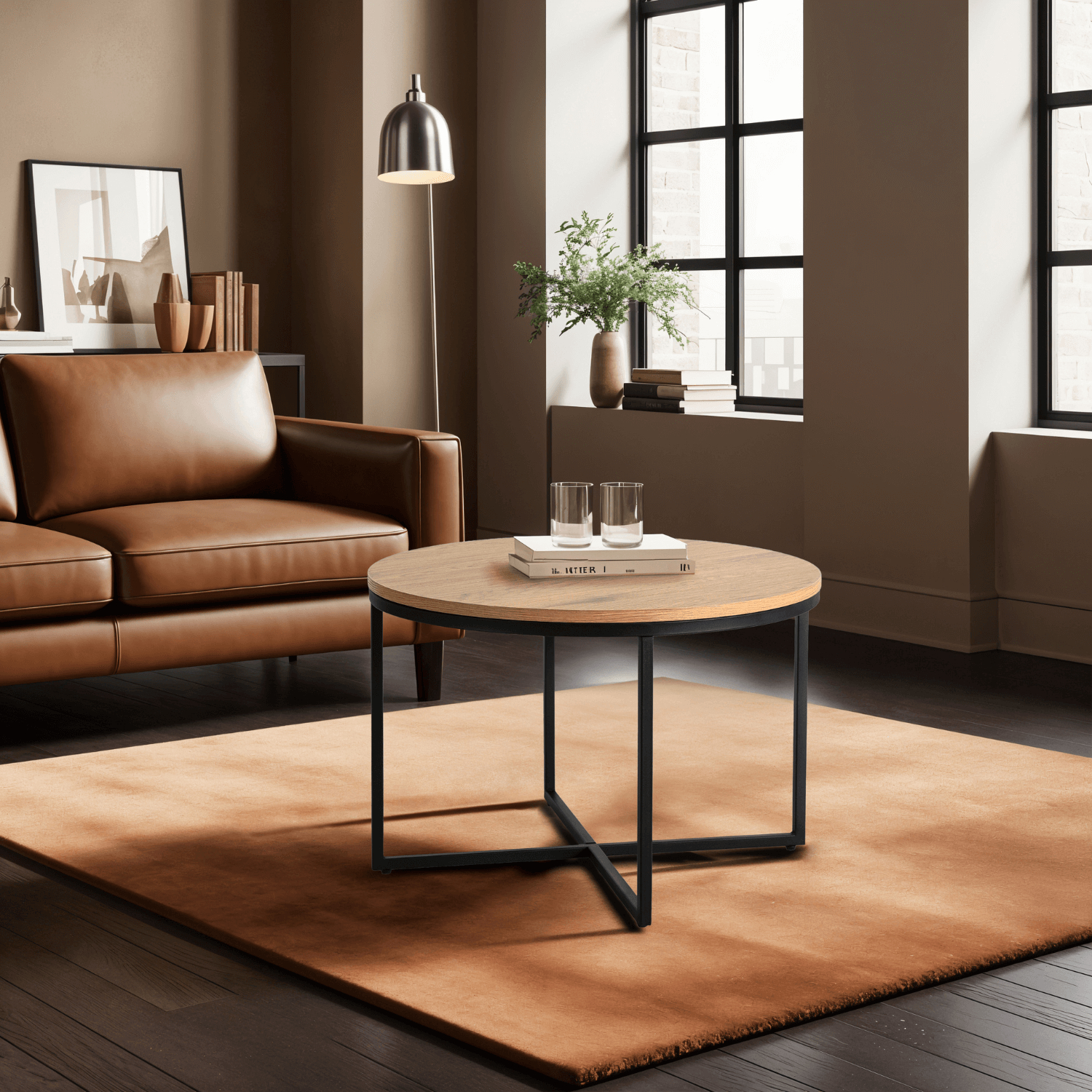 Stolik Kawowy HANTEL 70 cm Dąb Złoty/Czarny Loft ME.HANTEL/DZ/CZ/L