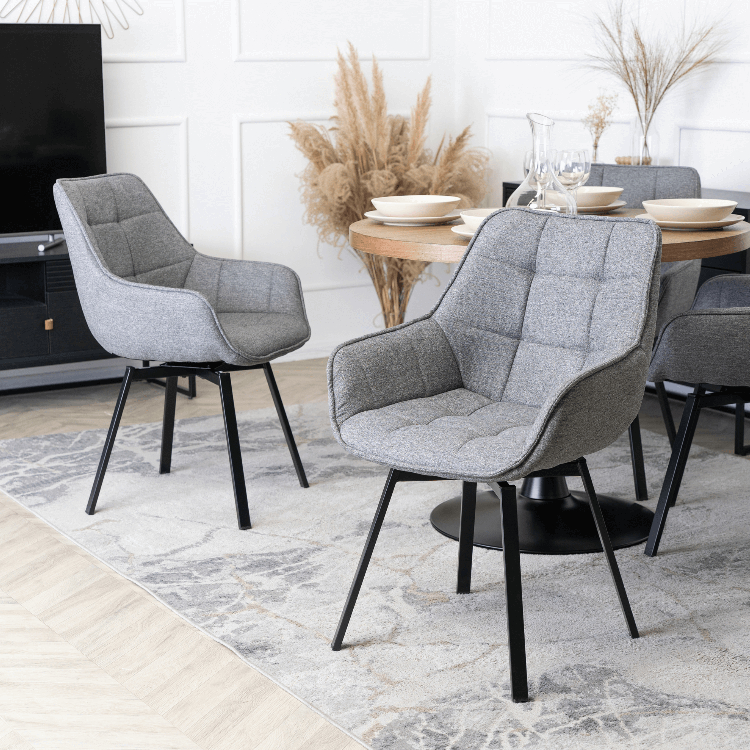 Zestaw 4x Krzesło Tapicerowane Obrotowe do Salonu LUNA 2 Szare Nowoczesne Loft LUNA2/P/T/Z4/K