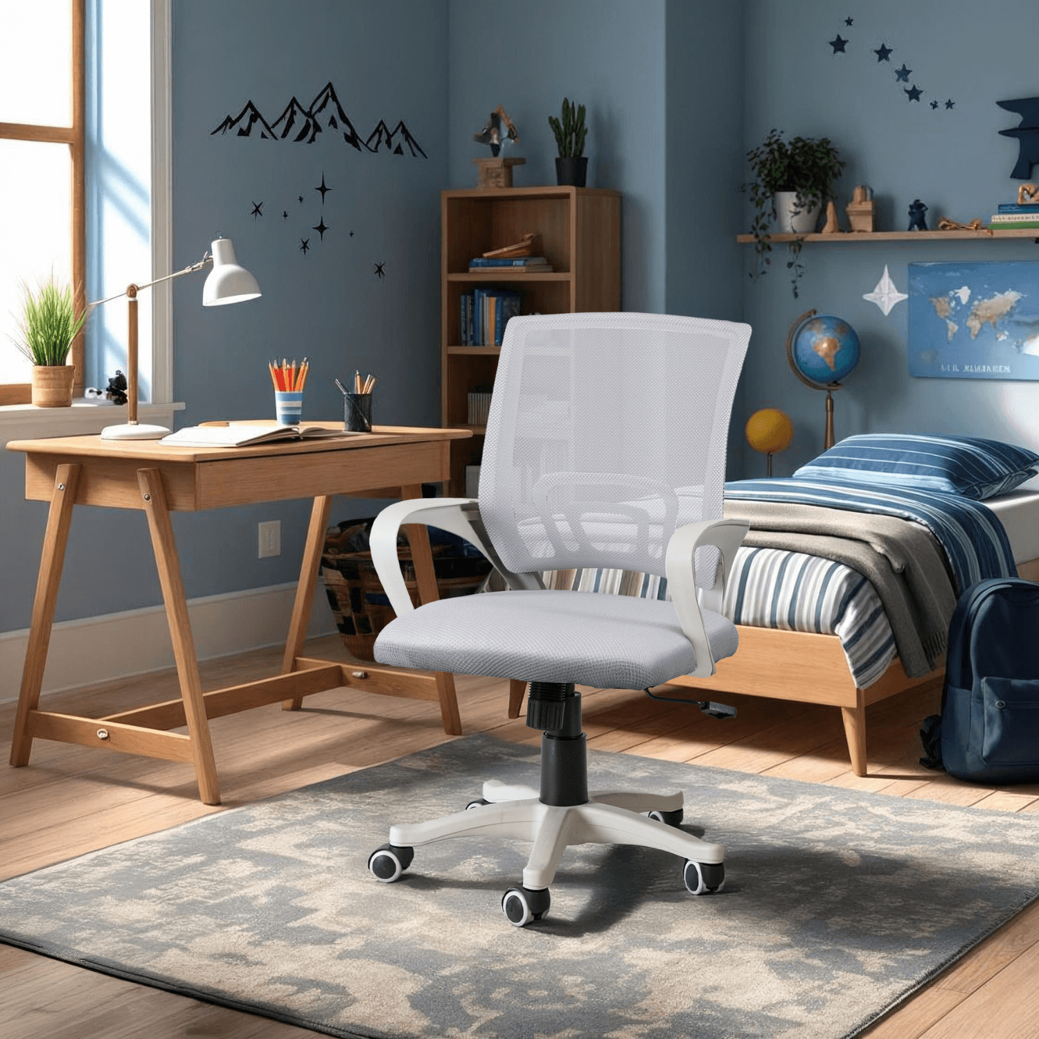 Fotel Młodzieżowy Obrotowy NATE Szary/Biały Nowoczesny ME.NATE/P/B/T/FO