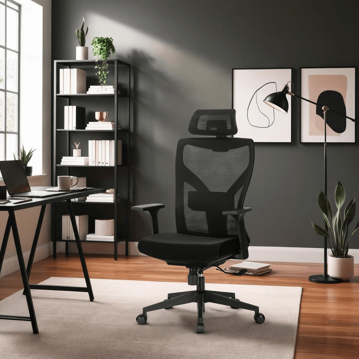 Fotel Biurowy Ergonomiczny Obrotowy SPIRAL Czarny z Zagłówkiem do Pracy ME.SPIRAL/CZ/T/FO