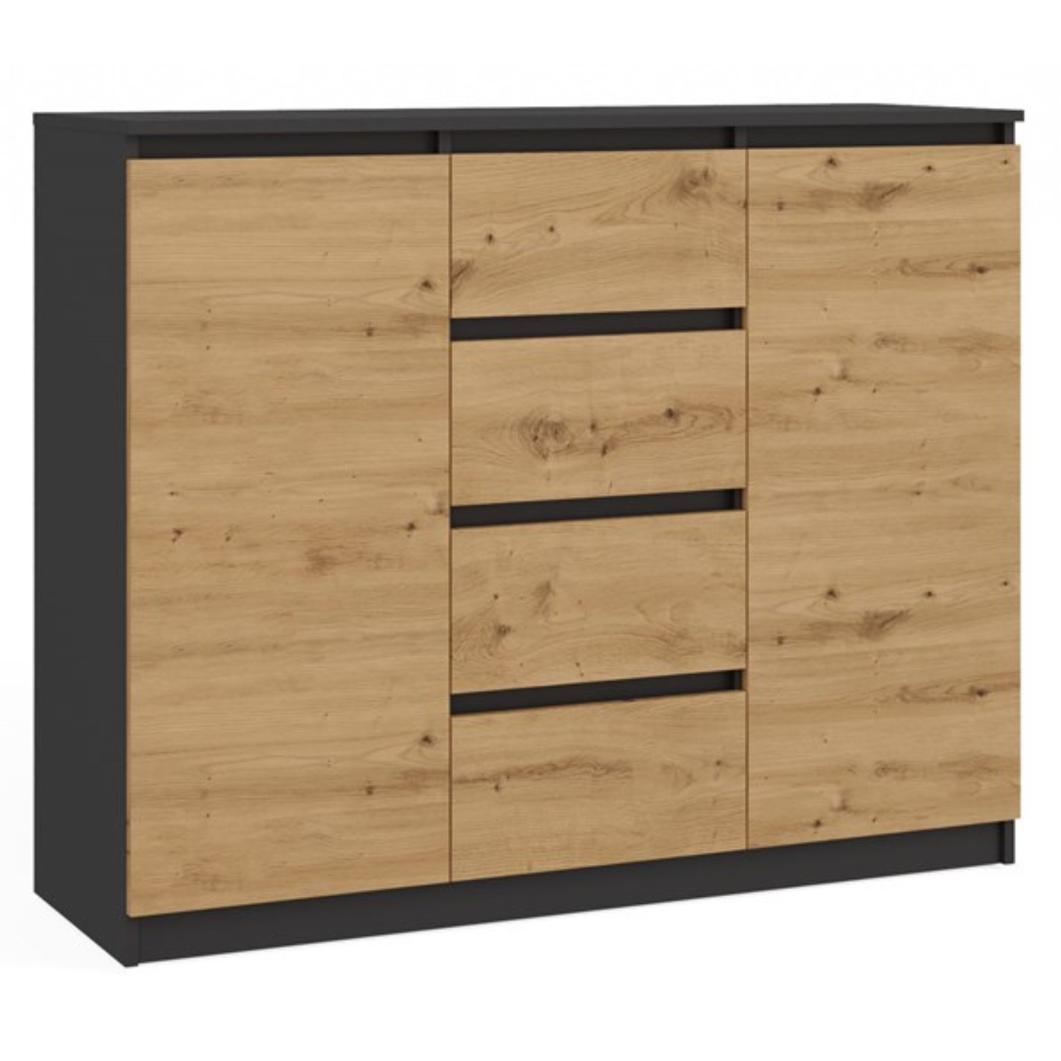 Komoda do Salonu NELA 120 cm Antracyt/Dąb Artisan Dwudrzwiowa z 4 Szufladami Nowoczesna Loft topeshop.521844a5-ea45-4eb4-a017-f17b20009215