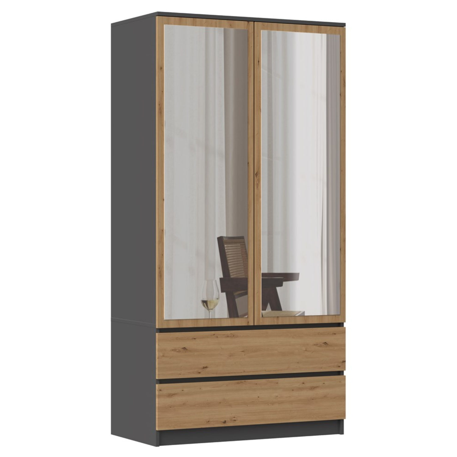 Szafa Dwudrzwiowa NELA SS-L 90 cm Dąb Artisan/Antracyt z Lustrem i Szufladami Loft topeshop.6d1bd903-1b0f-4ddc-a615-a26cfa4e66e7