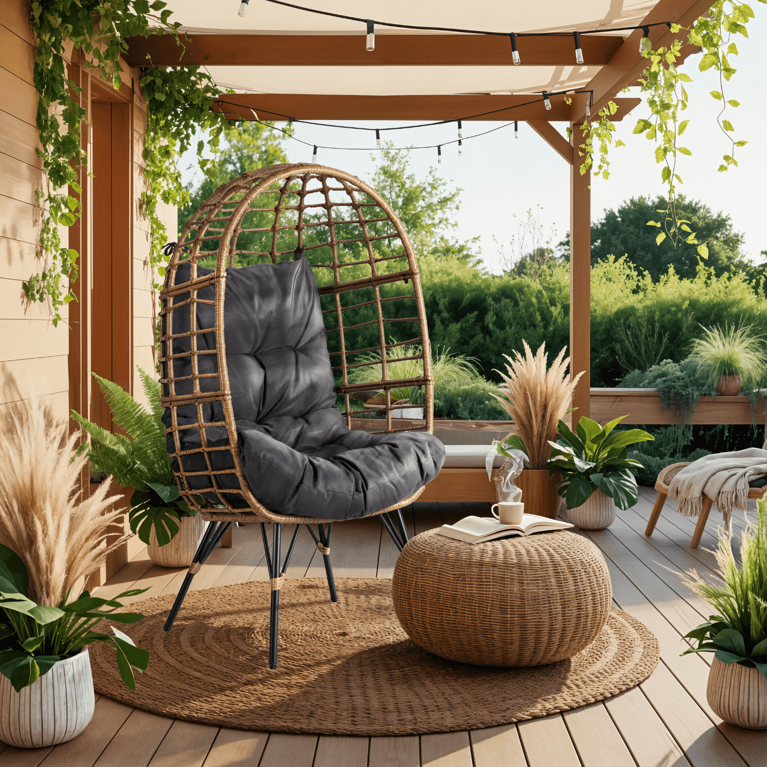 Fotel Ogrodowy MADISON Kokon Wypoczynkowy Szary Nowoczesny Boho ME.MADISON/CP/NAT/T/FW