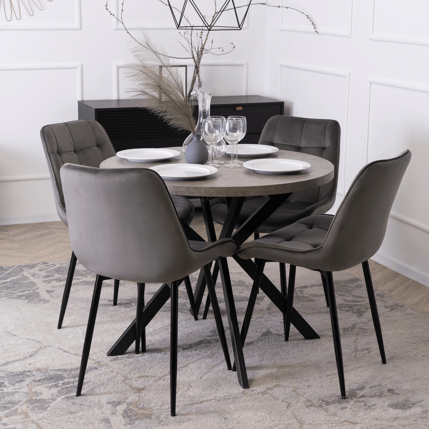 Stół Okrągły Rozkładany LUGO 90-190 cm Beton/Czarny Loft ME.LUGO/BET/CZ/S