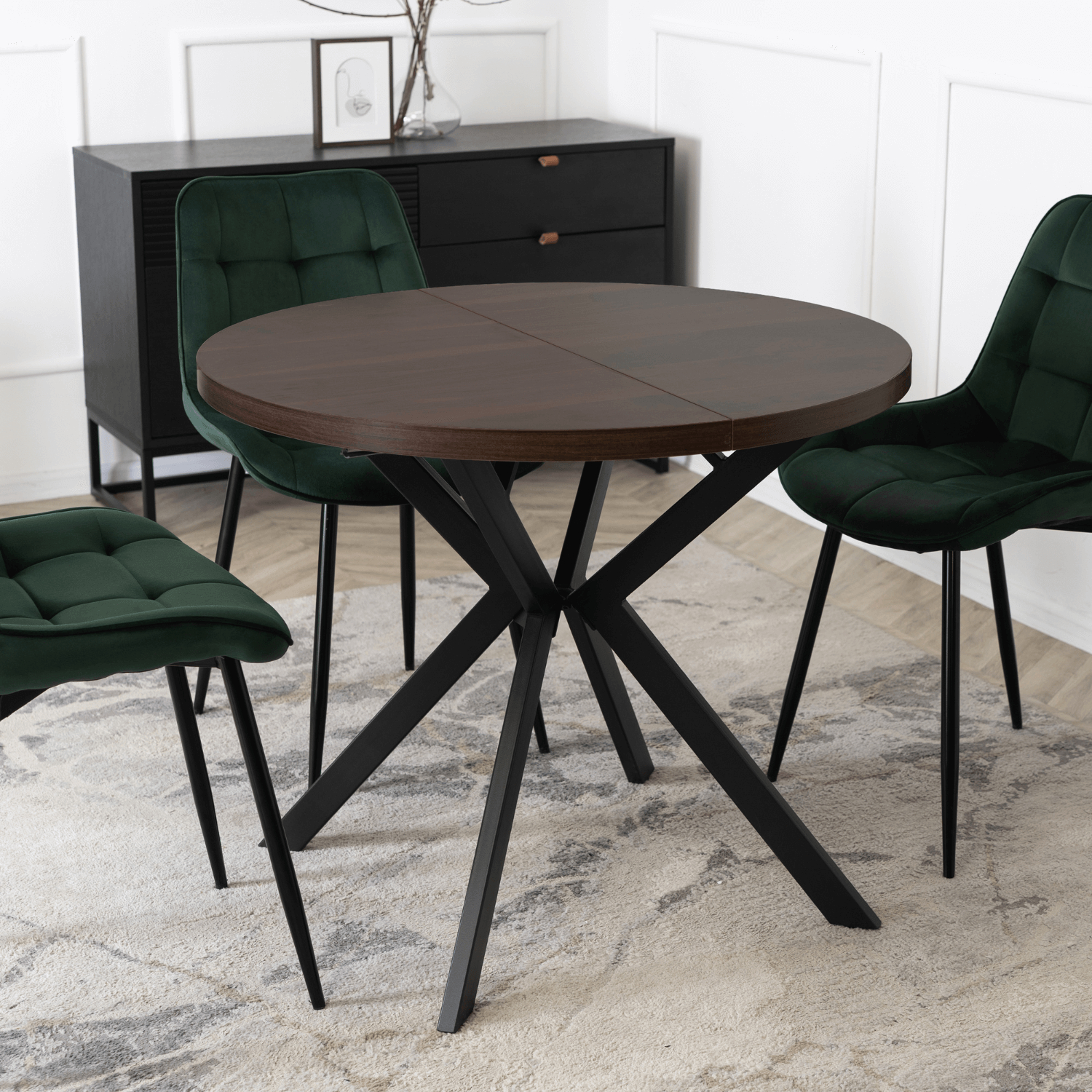 Stół Okrągły Rozkładany LUGO 90-190 cm Orzech/Czarny Loft ME.LUGO/O/CZ/S