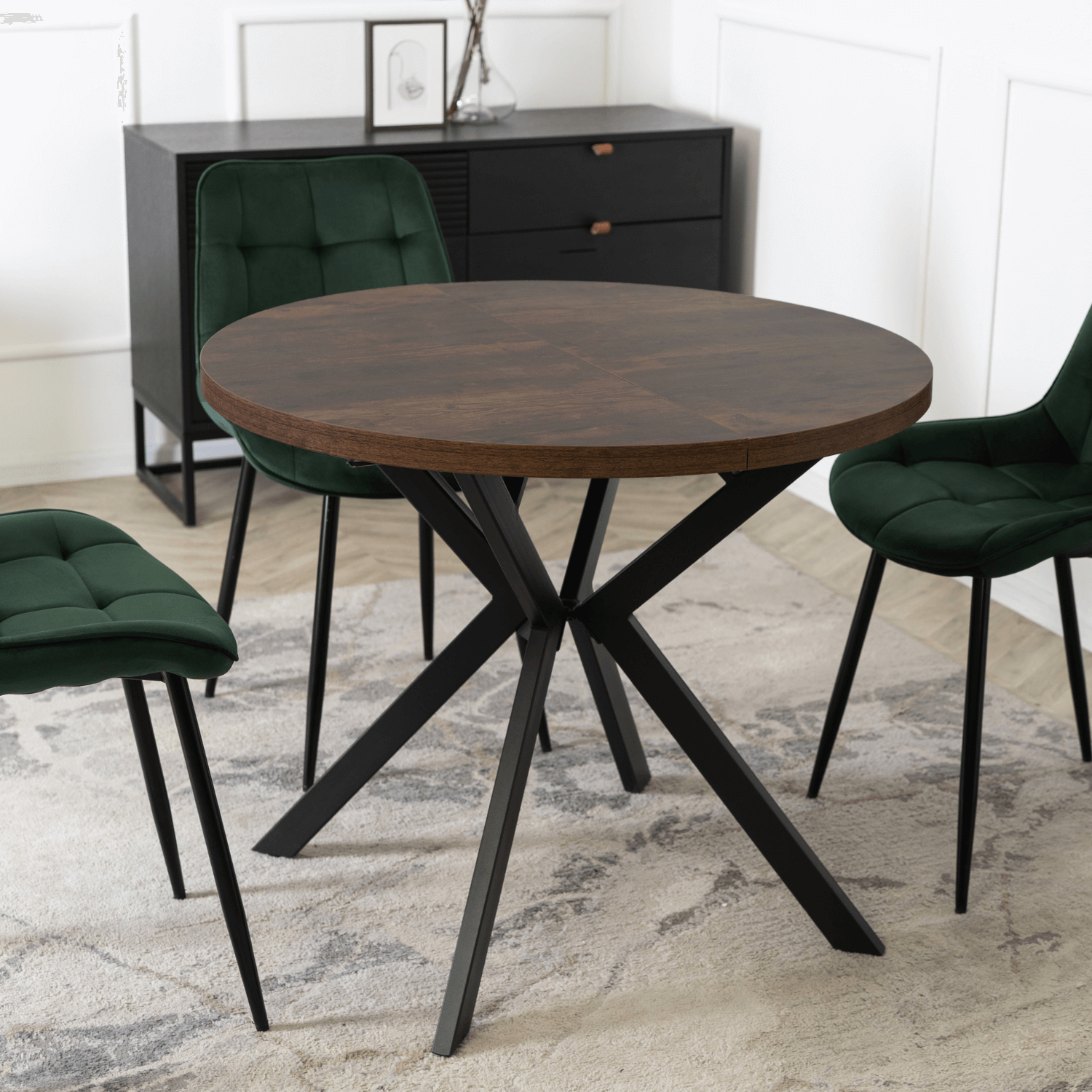 Stół Okrągły Rozkładany LUGO 90-190 cm Dąb Rustykalny/Czarny Loft ME.LUGO/DRU/CZ/S