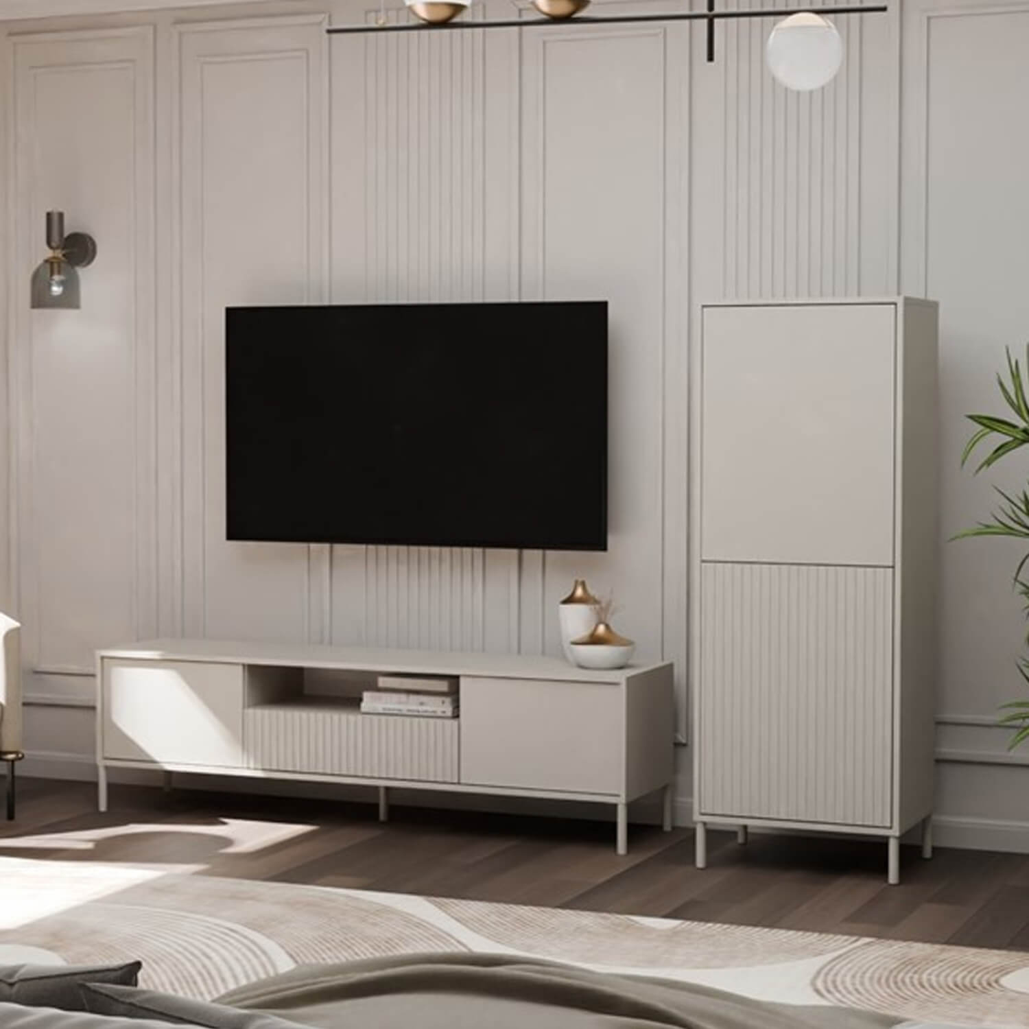 Witryna Niska LUMA 2DK SLIM 53,5 cm Kaszmir Ryflowana do Salonu Nowoczesna topeshop.5350d841-41ee-4661-ac90-8c09f893dbe5