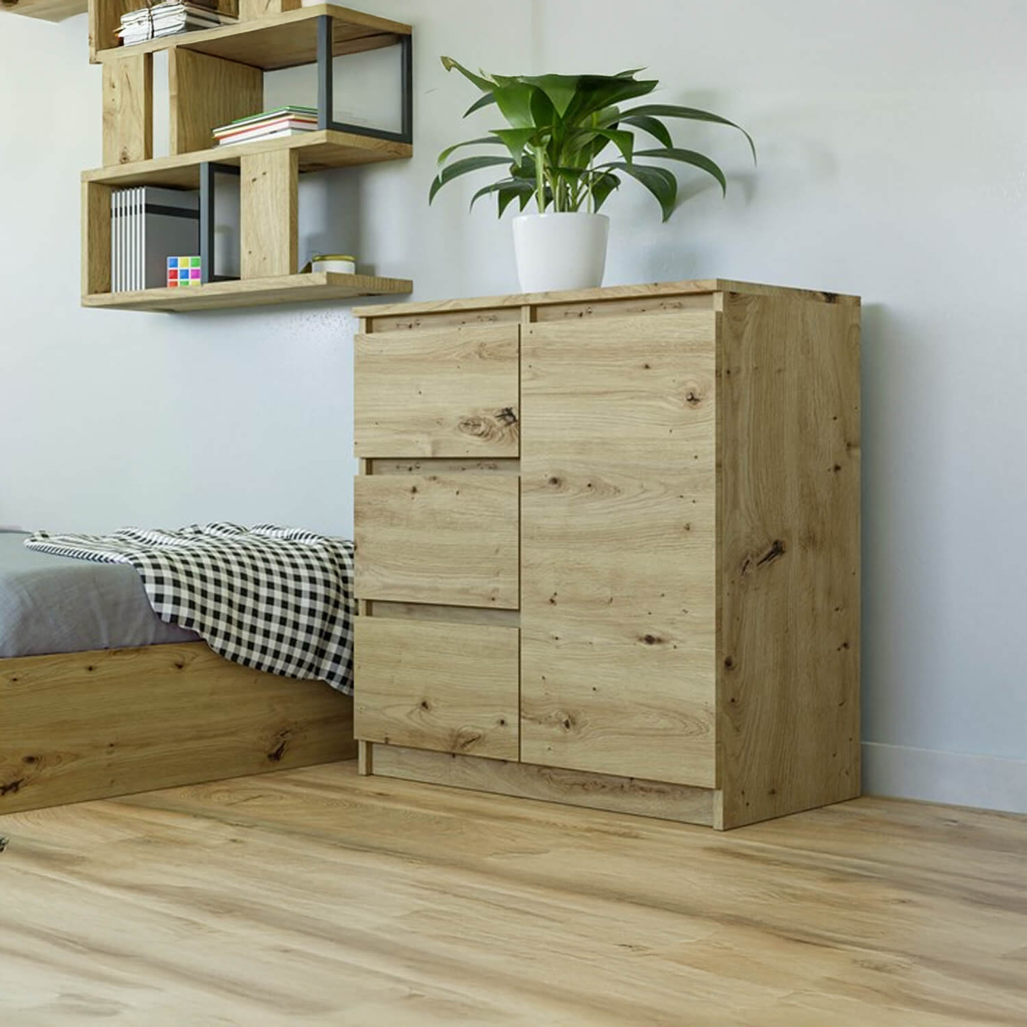 Komoda do Sypialni NELA 80 cm Dąb Artisan z Trzema Szufladami Nowoczesna Loft topeshop.8e2093fc-15d4-4606-8bd2-d1013c57afa9
