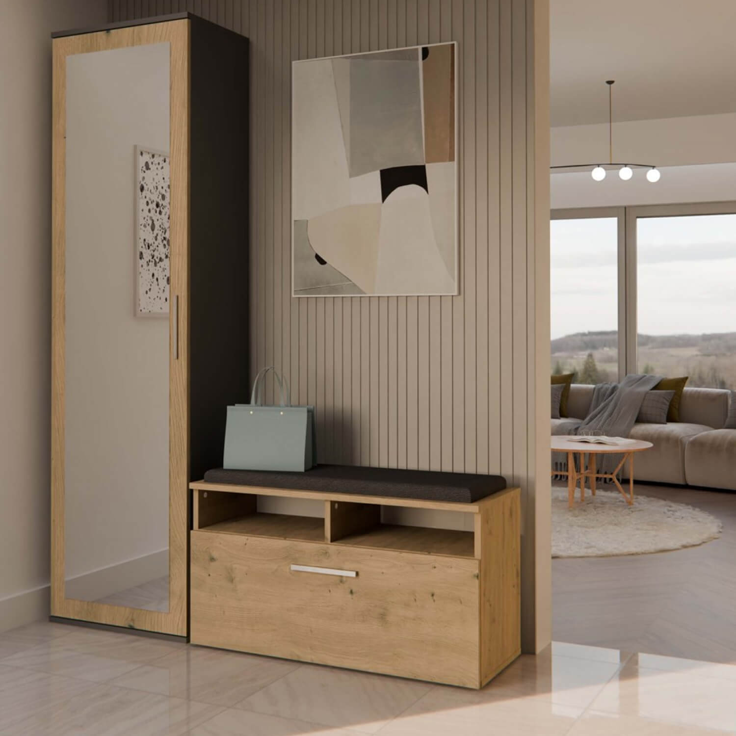 Szafa z Lustrem TERRA 50 cm Dąb Artisan/Antracyt Do Przedpokoju Loft topeshop.acfc5e0b-8582-4f88-84b3-5d16e4d681ce