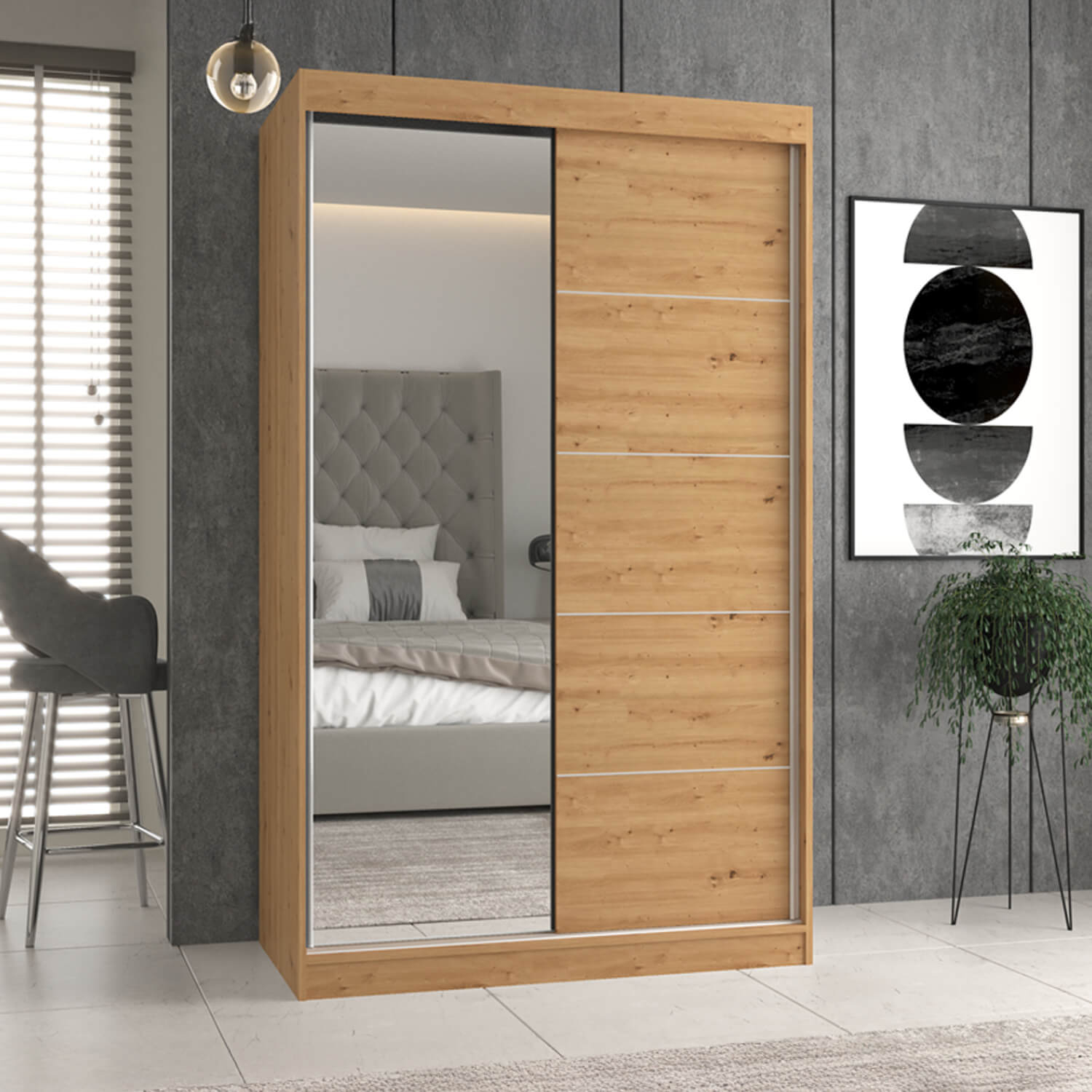 Szafa Przesuwna FLAVA A/C 120 cm Dąb Artisan Dwudrzwiowa z Lustrem Loft topeshop.a5212f5c-4091-4771-8117-223e5c94fdb0